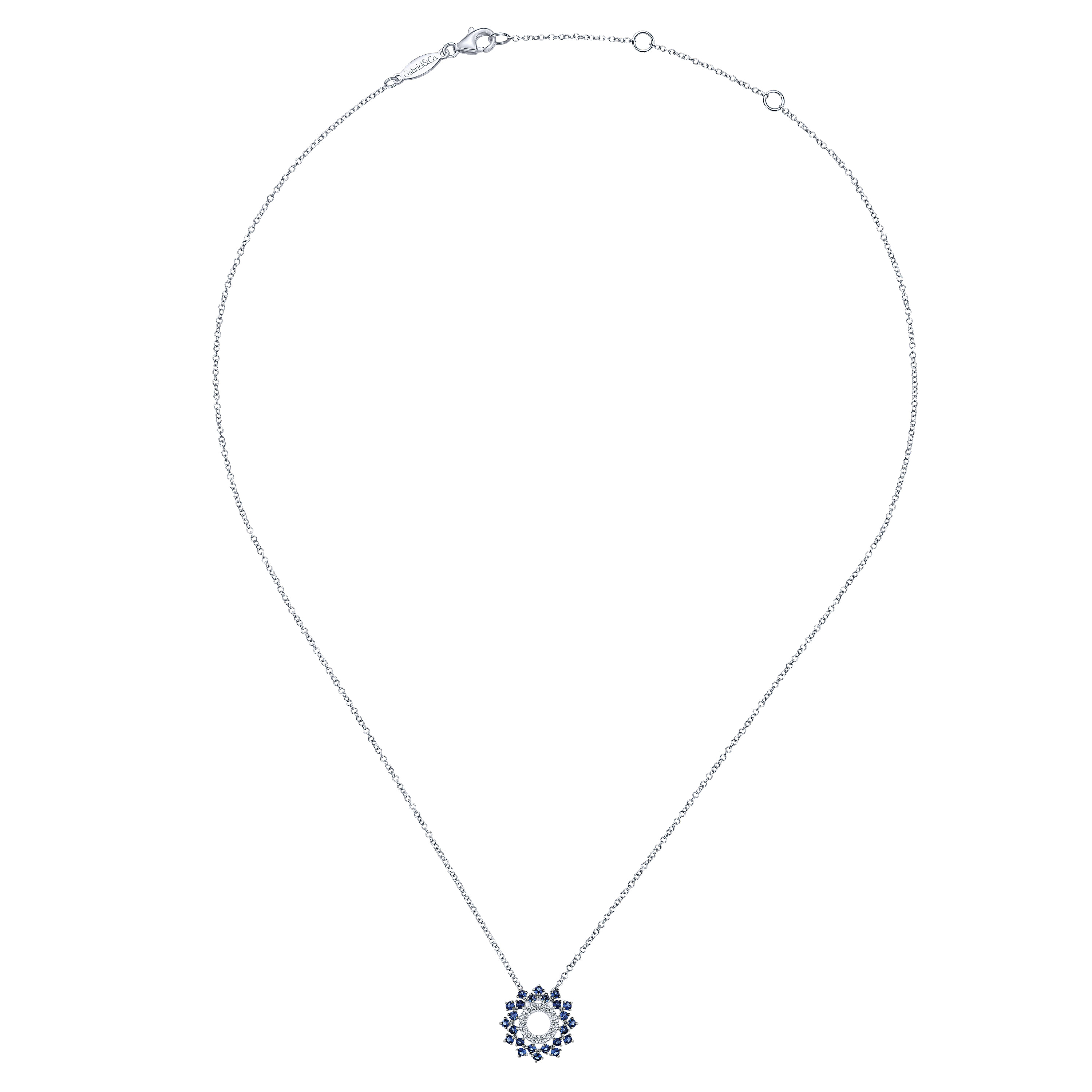 14k White Gold Diamond And Sapphire Fashion Necklace angle 2 14k White Gold Diamond And Sapphire Fashion Necklace angle 2