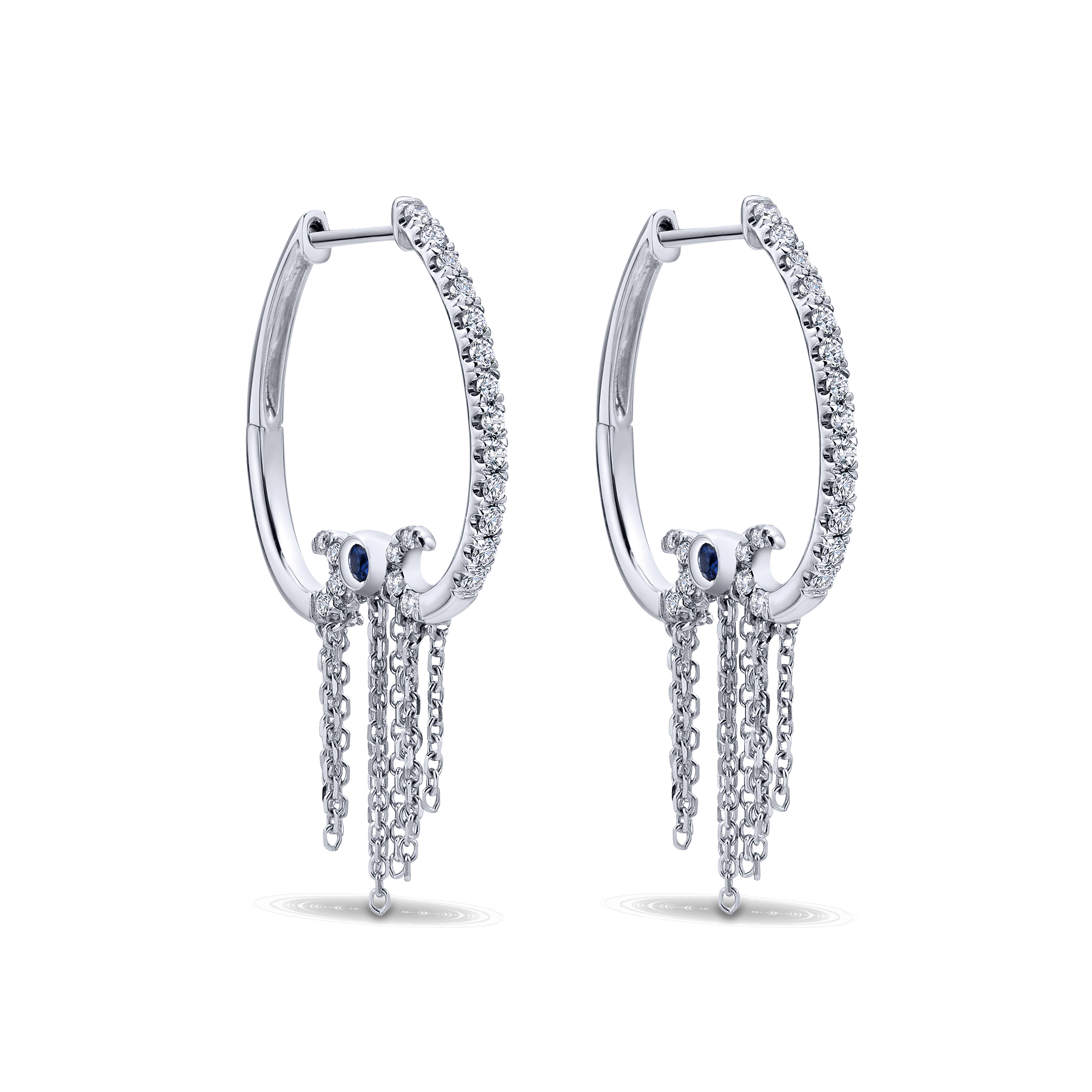 14k White Gold Diamond And Sapphire Intricate Hoop 14k White Gold Diamond And Sapphire Intricate Hoop
