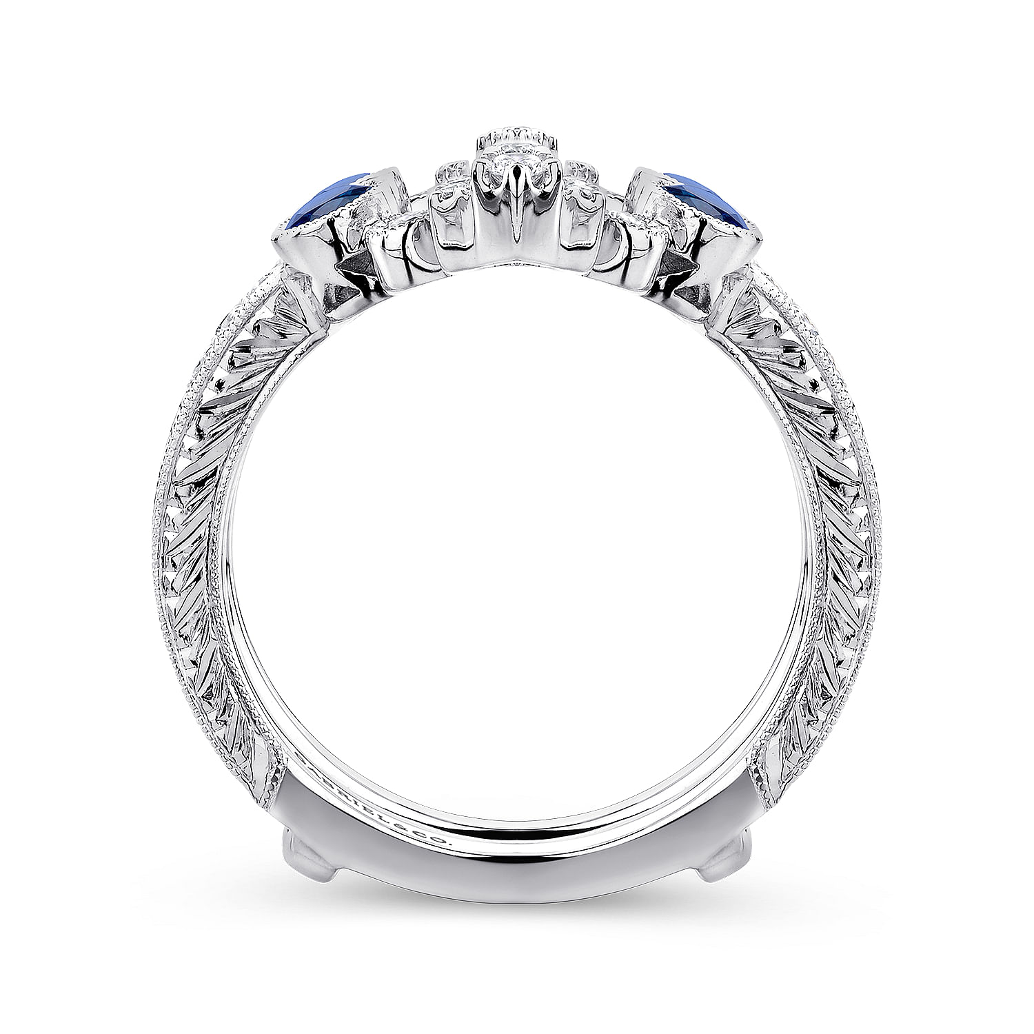 14k White Gold Diamond And Sapphire Jacket Anniversary Band angle 2 14k White Gold Diamond And Sapphire Jacket Anniversary Band angle 2