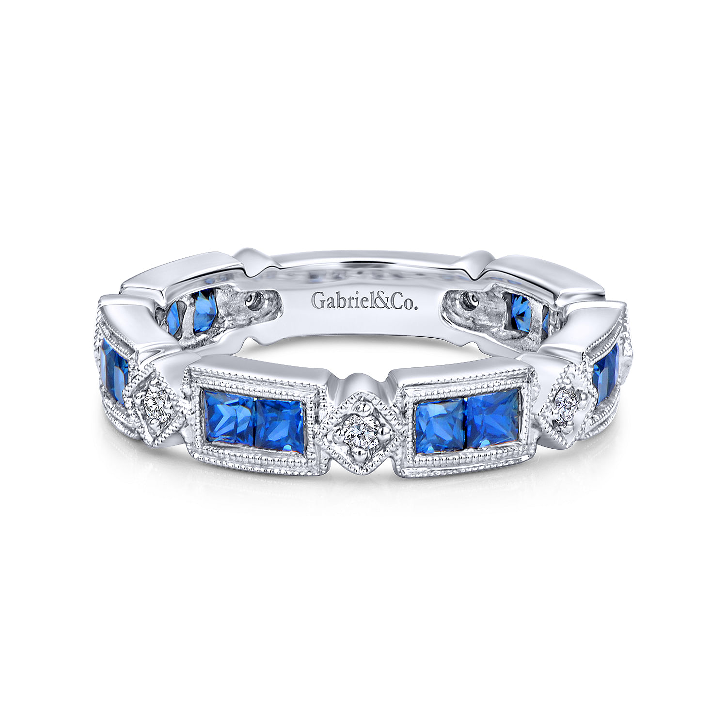 14k White Gold Diamond And Sapphire Stackable 14k White Gold Diamond And Sapphire Stackable