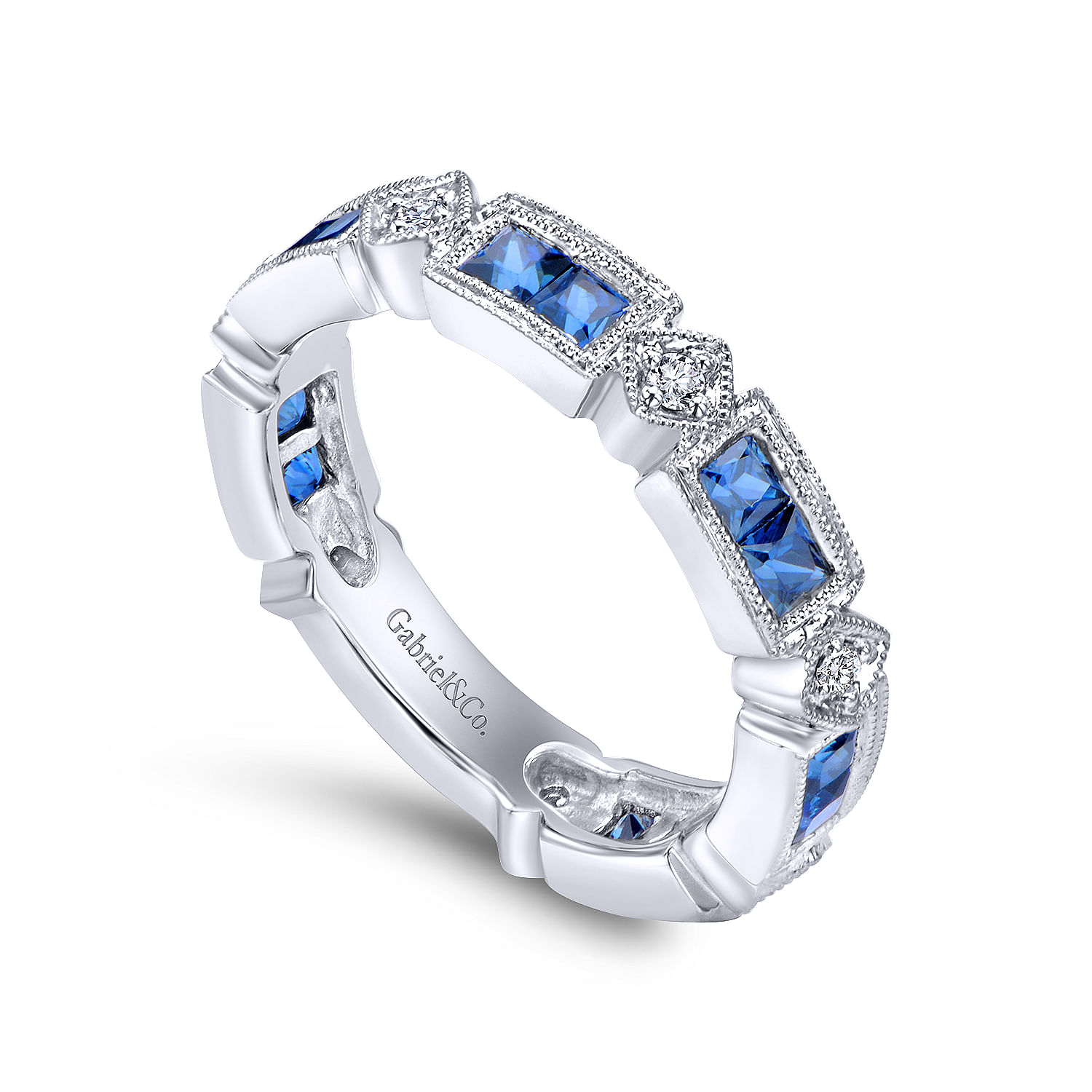 14k White Gold Diamond And Sapphire Stackable Ladies 14k White Gold Diamond And Sapphire Stackable Ladies