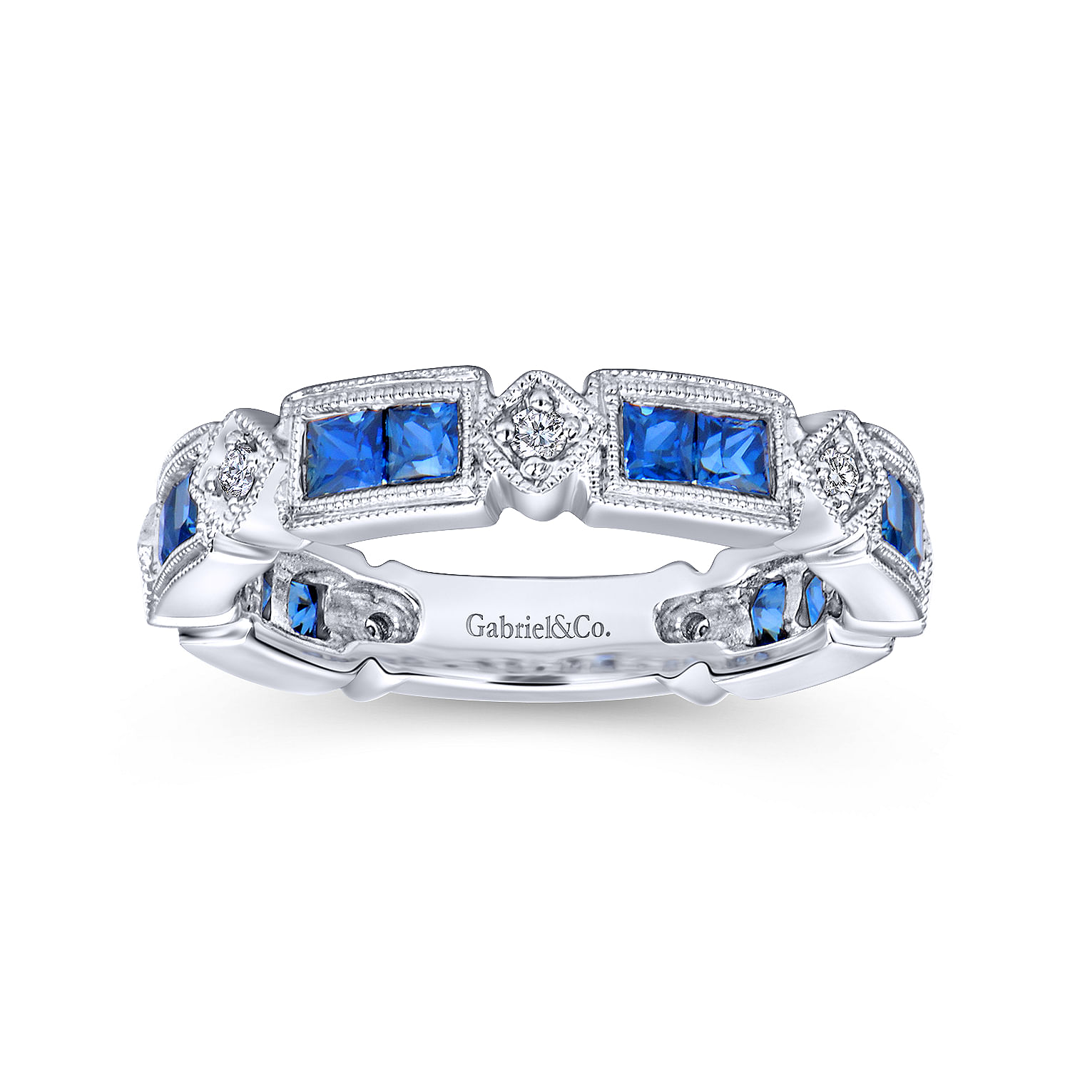 14k White Gold Diamond And Sapphire Stackable Ladies 14k White Gold Diamond And Sapphire Stackable Ladies