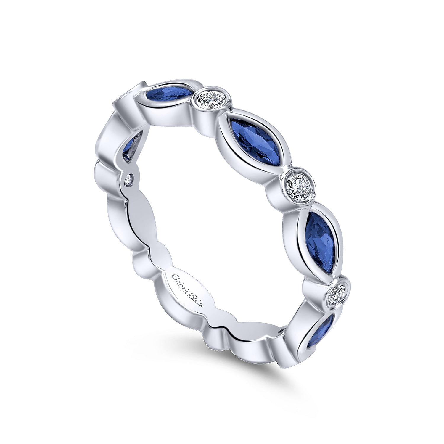 14k White Gold Diamond And Sapphire Stackable Ladies 14k White Gold Diamond And Sapphire Stackable Ladies