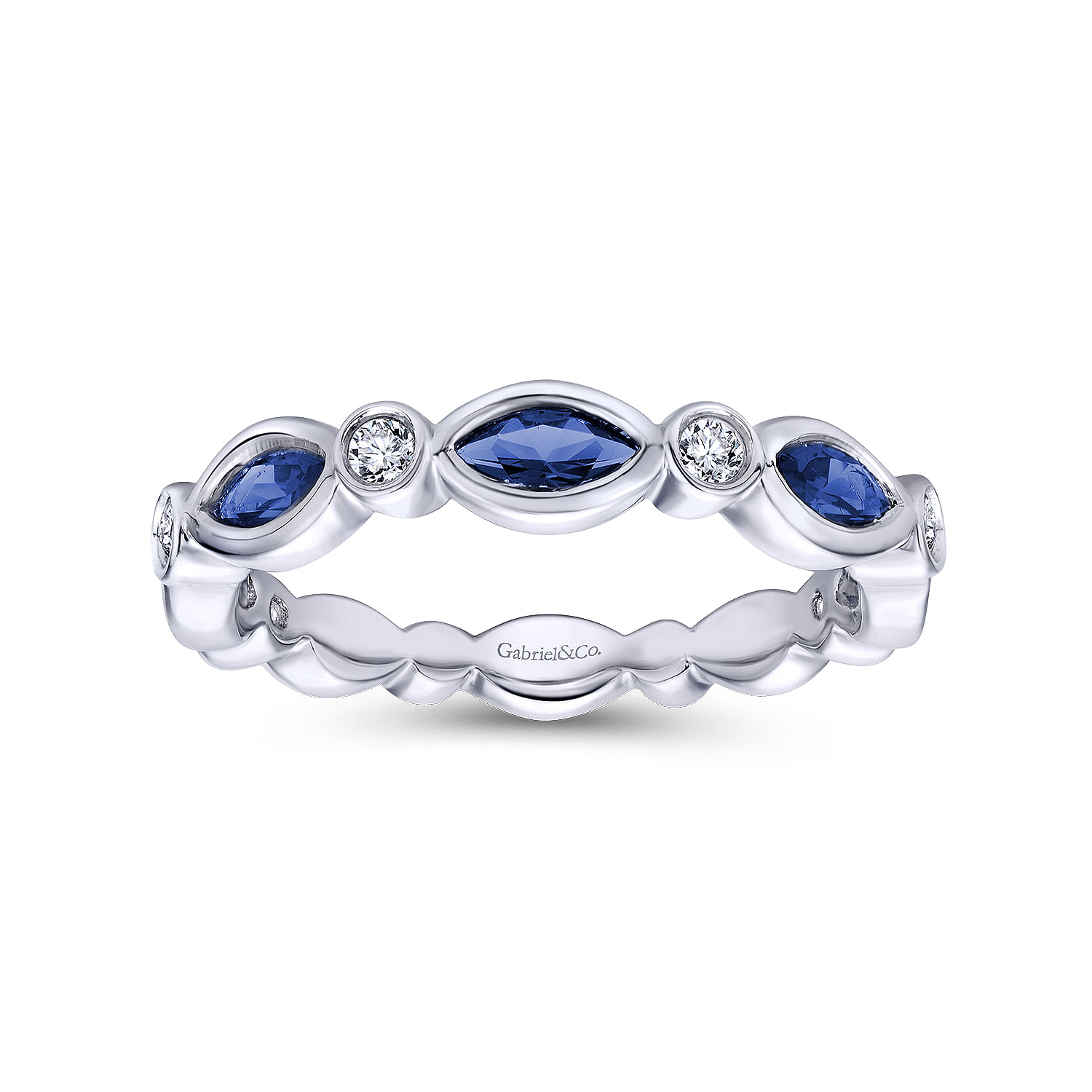 14k White Gold Diamond And Sapphire Stackable Ladies 14k White Gold Diamond And Sapphire Stackable Ladies