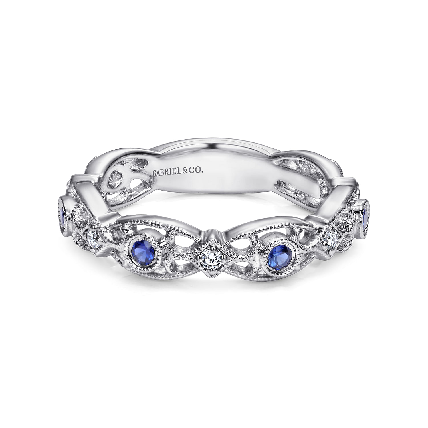 14k White Gold Diamond And Sapphire Stackable 14k White Gold Diamond And Sapphire Stackable