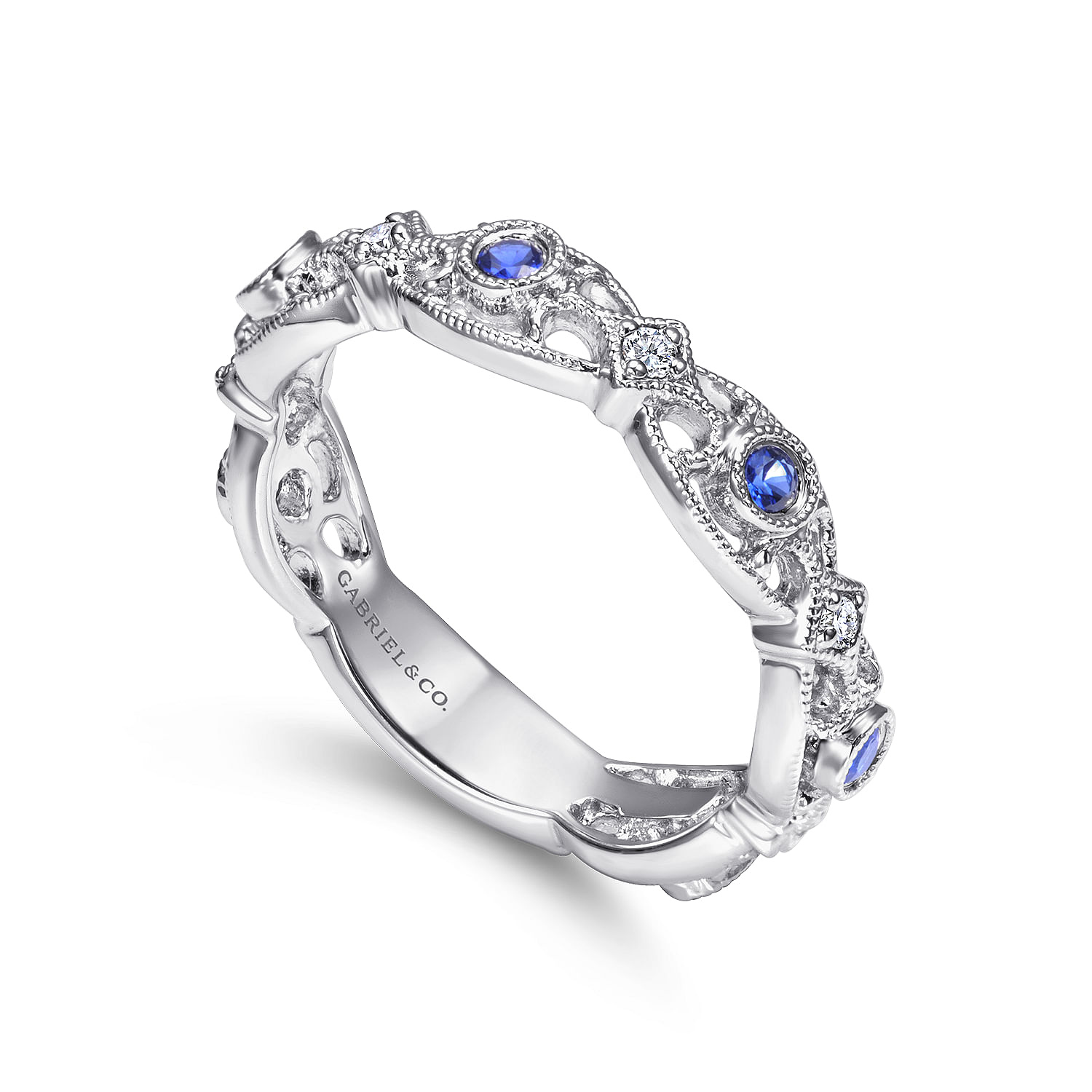 14k White Gold Diamond And Sapphire Stackable Ladies 14k White Gold Diamond And Sapphire Stackable Ladies
