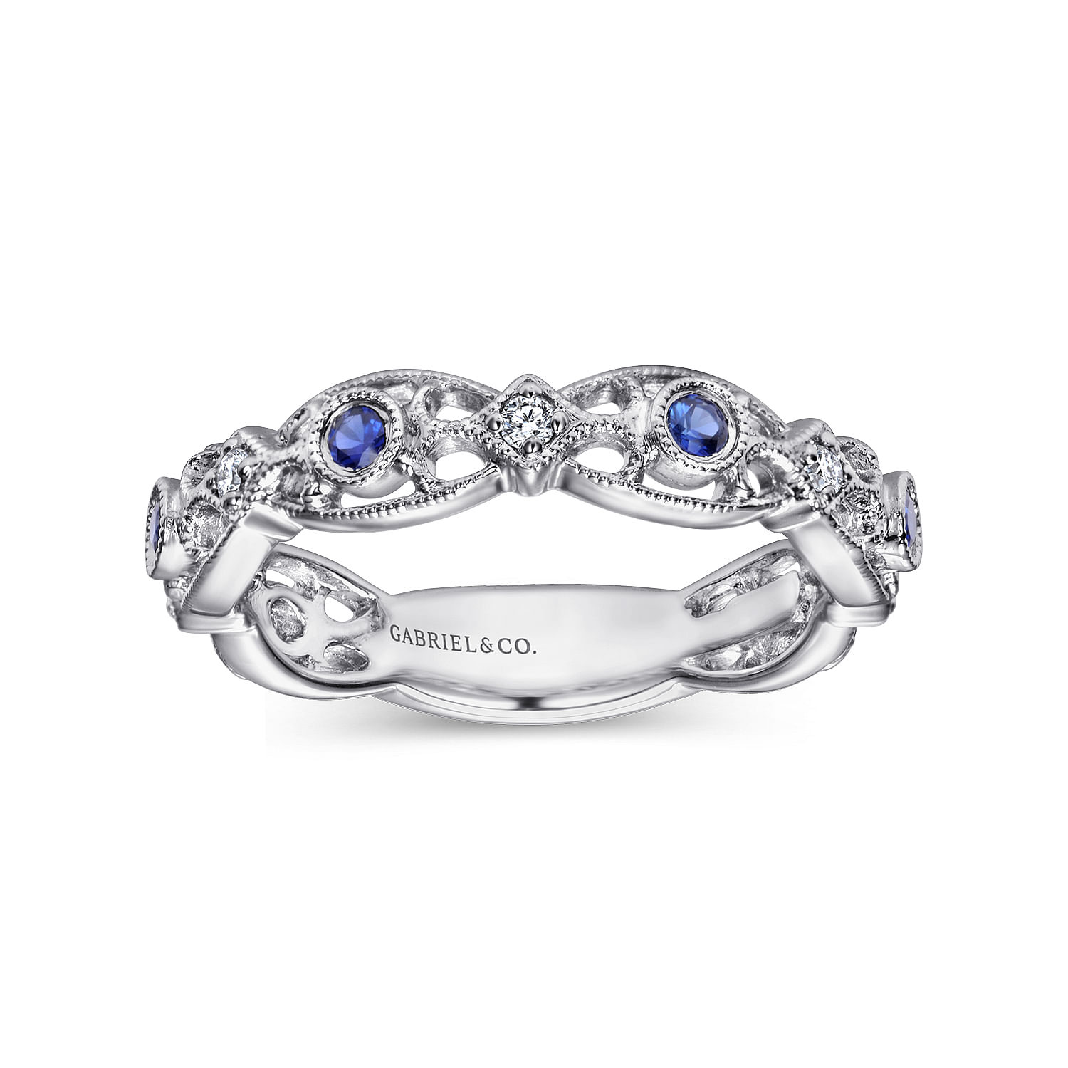 14k White Gold Diamond And Sapphire Stackable Ladies 14k White Gold Diamond And Sapphire Stackable Ladies