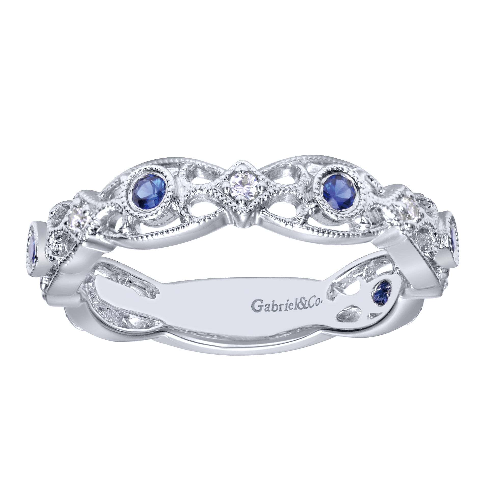 14k White Gold Diamond And Sapphire Stackable Ladies 14k White Gold Diamond And Sapphire Stackable Ladies