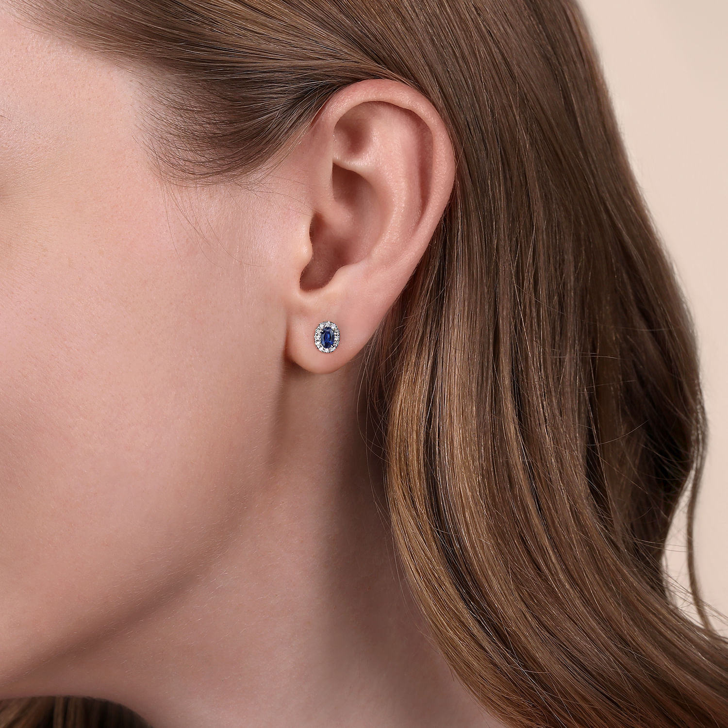 14k White Gold Diamond And Sapphire Stud Earrings angle 2 14k White Gold Diamond And Sapphire Stud Earrings angle 2