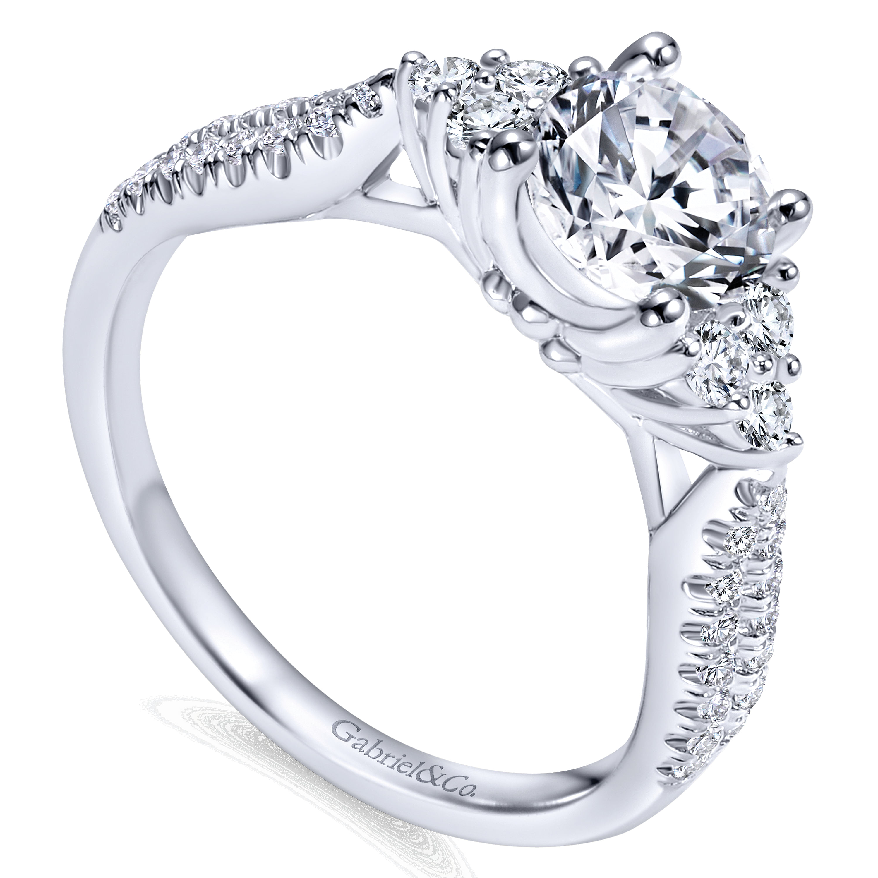 14k White Gold Diamond 3 Stones Engagement Ring angle 3 14k White Gold Diamond 3 Stones Engagement Ring angle 3