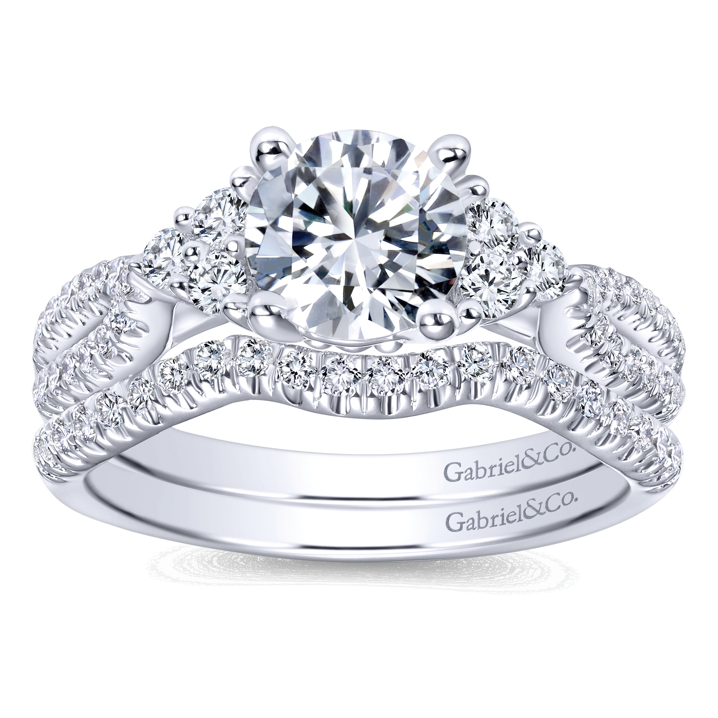 14k White Gold Diamond 3 Stones Engagement Ring angle 4 14k White Gold Diamond 3 Stones Engagement Ring angle 4