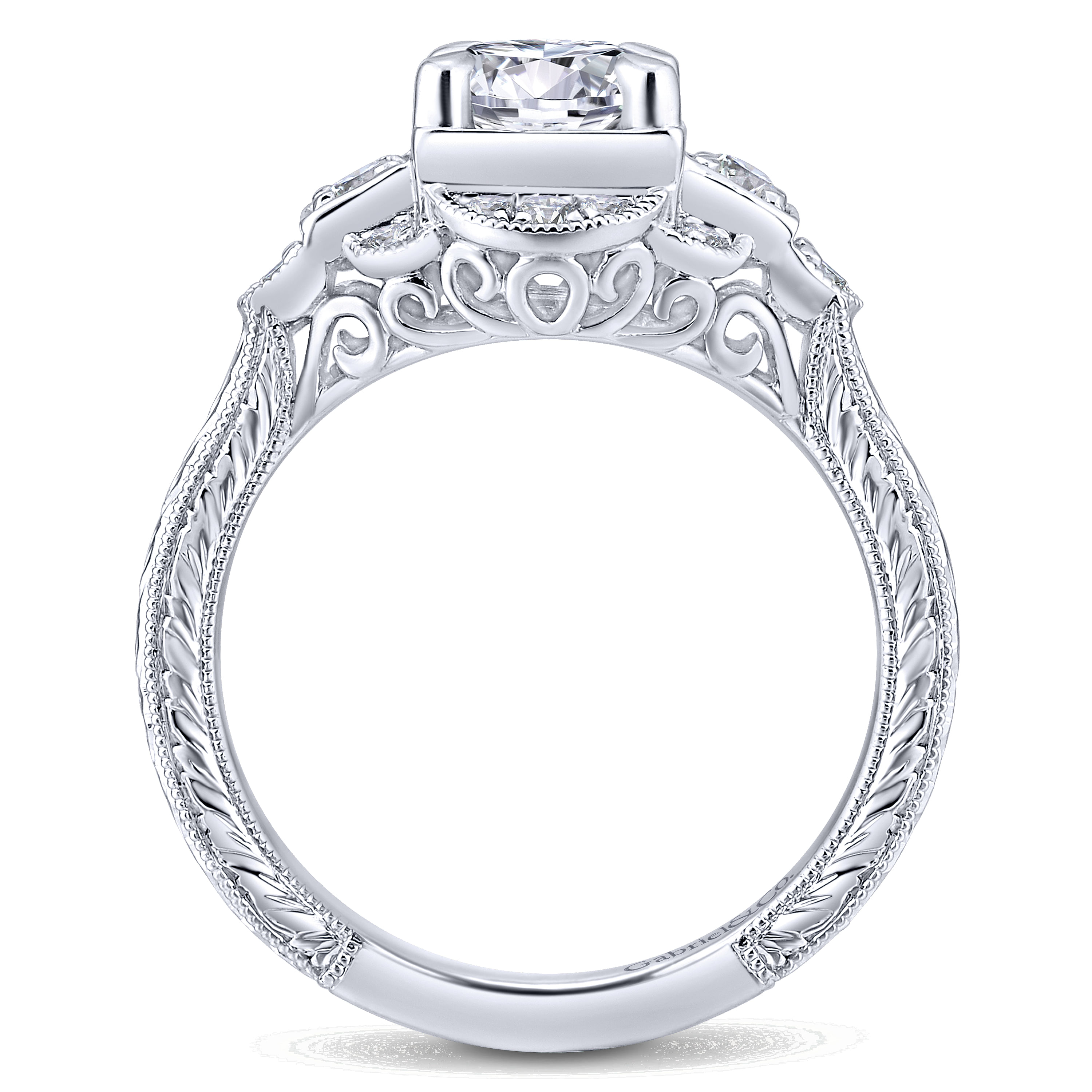 14k White Gold Diamond 3 Stones Engagement Ring angle 2 14k White Gold Diamond 3 Stones Engagement Ring angle 2