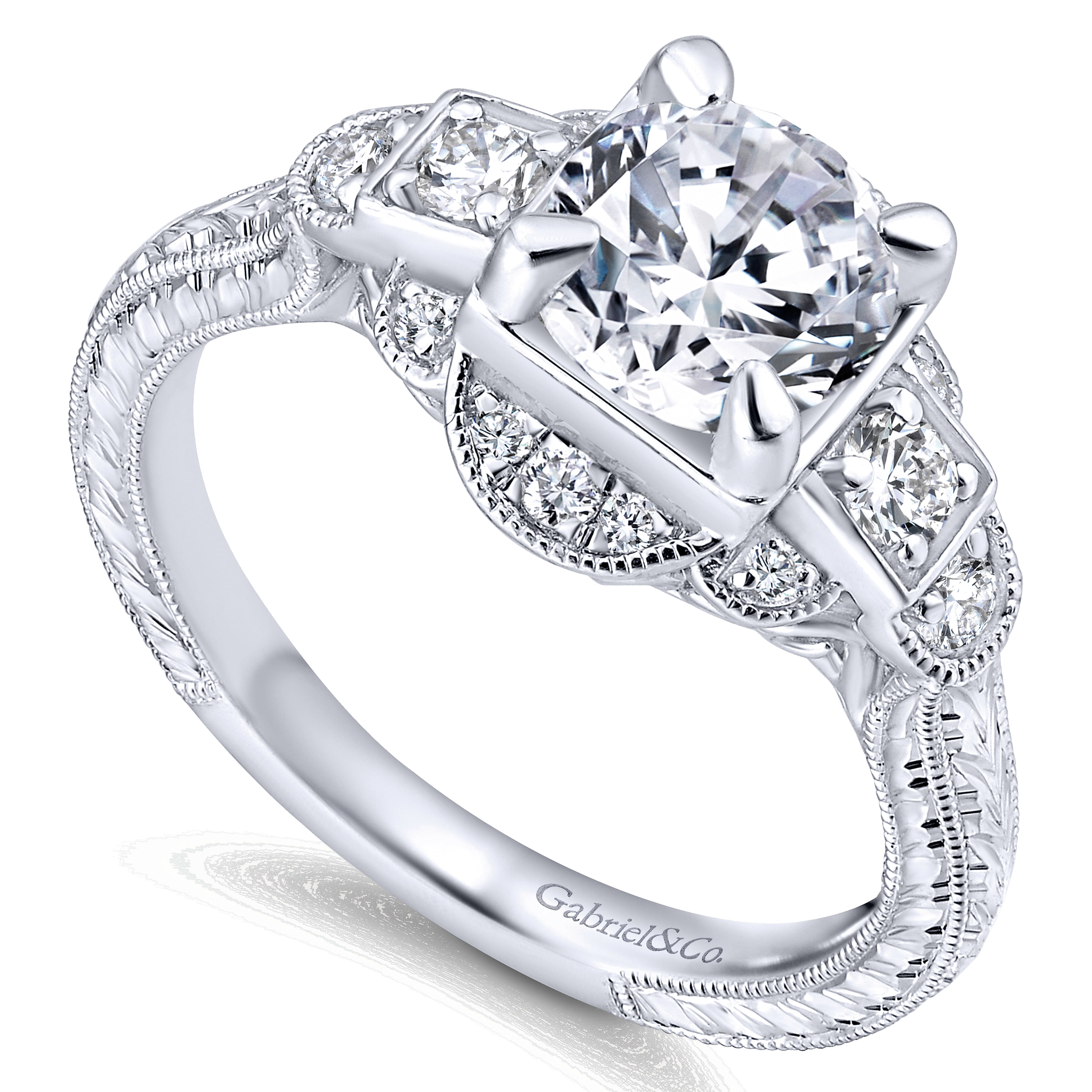 14k White Gold Diamond 3 Stones Engagement Ring angle 3 14k White Gold Diamond 3 Stones Engagement Ring angle 3