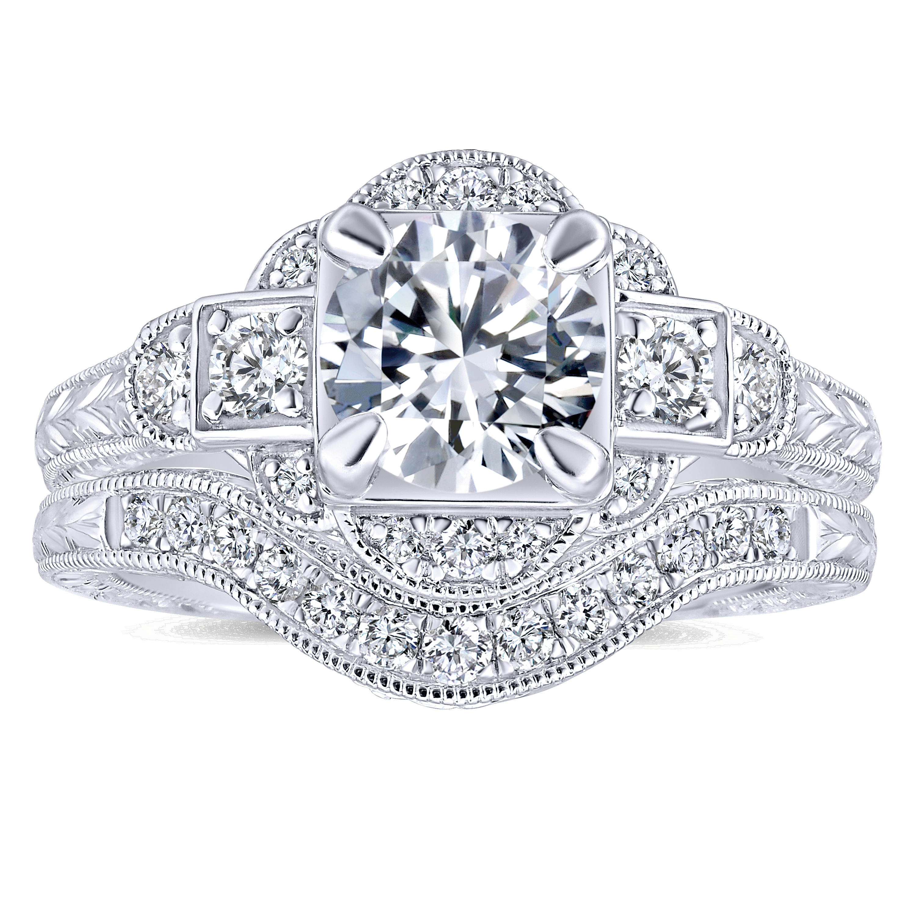 14k White Gold Diamond 3 Stones Engagement Ring angle 4 14k White Gold Diamond 3 Stones Engagement Ring angle 4