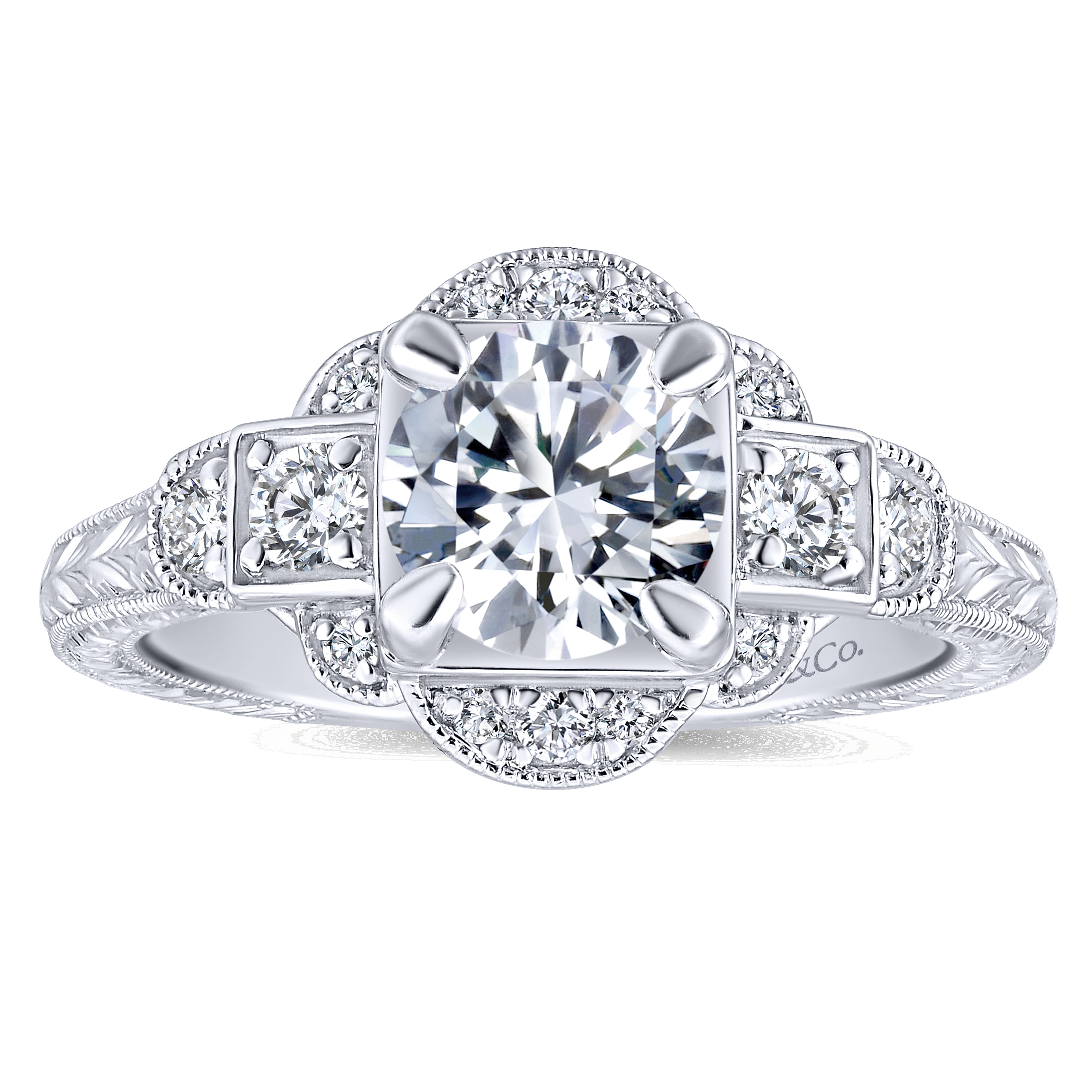 14k White Gold Diamond 3 Stones Engagement Ring angle 5 14k White Gold Diamond 3 Stones Engagement Ring angle 5