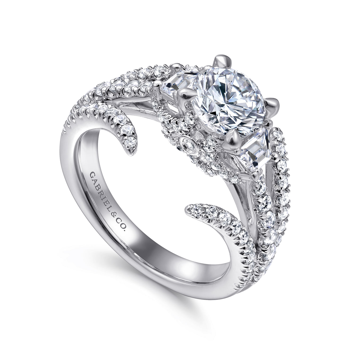 14k White Gold Diamond 3 Stones Engagement Ring angle 3 14k White Gold Diamond 3 Stones Engagement Ring angle 3