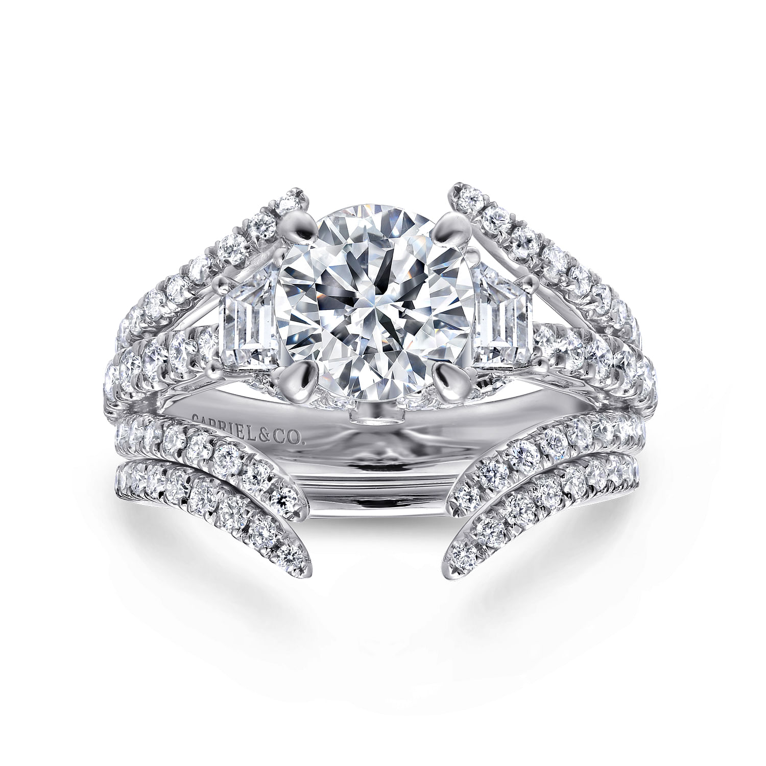 14k White Gold Diamond 3 Stones Engagement Ring angle 4 14k White Gold Diamond 3 Stones Engagement Ring angle 4