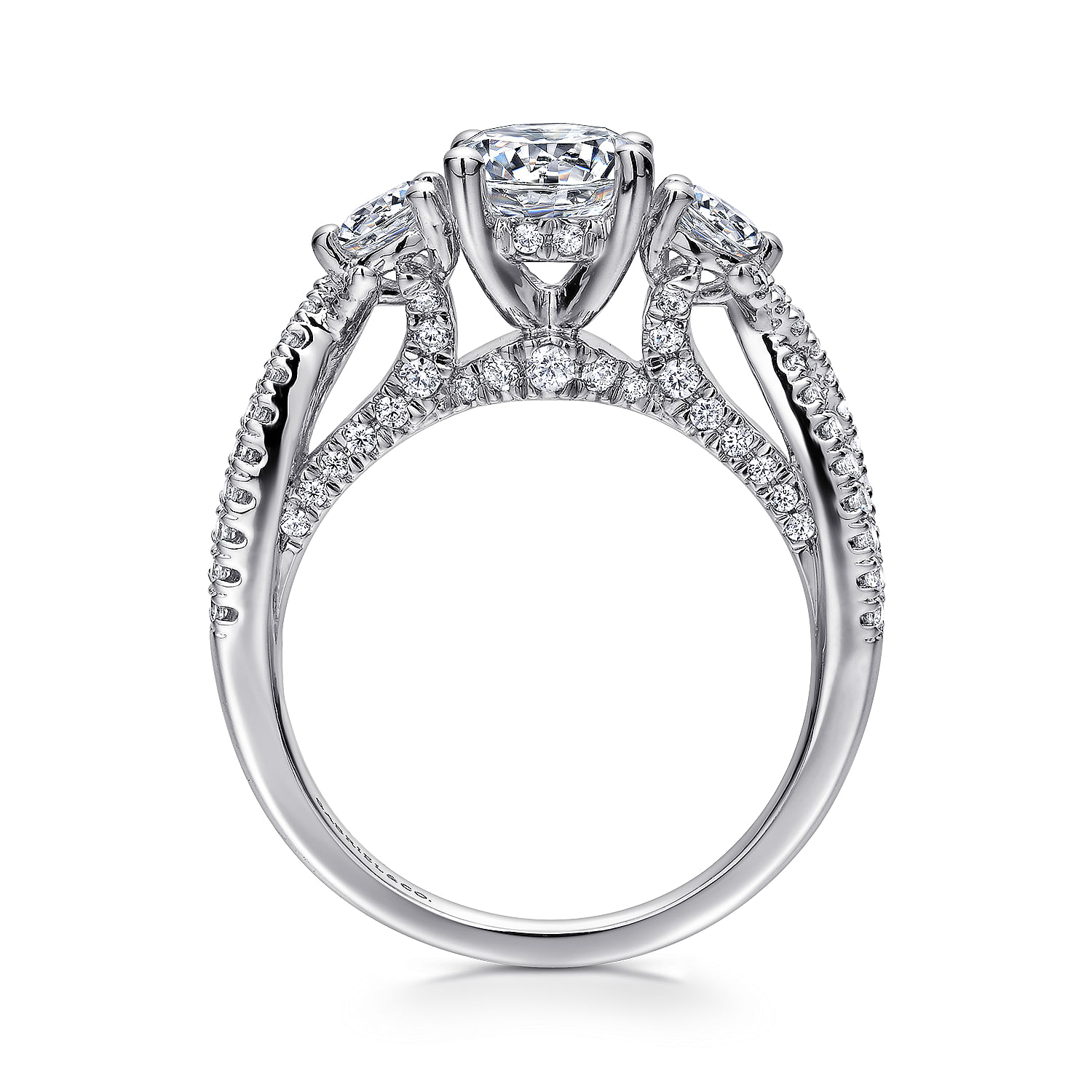 14k White Gold Diamond 3 Stones Engagement Ring angle 2 14k White Gold Diamond 3 Stones Engagement Ring angle 2
