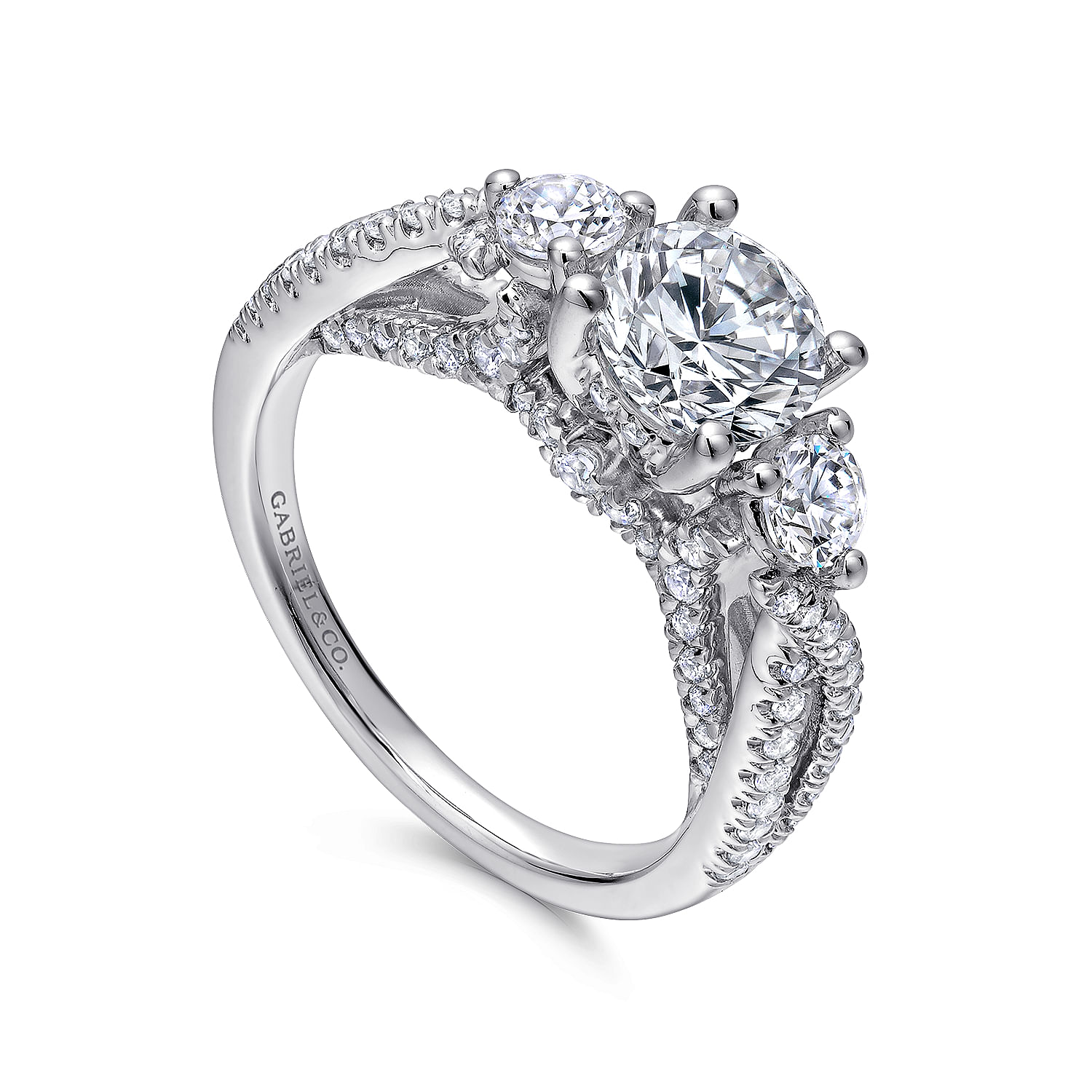 14k White Gold Diamond 3 Stones Engagement Ring angle 3 14k White Gold Diamond 3 Stones Engagement Ring angle 3