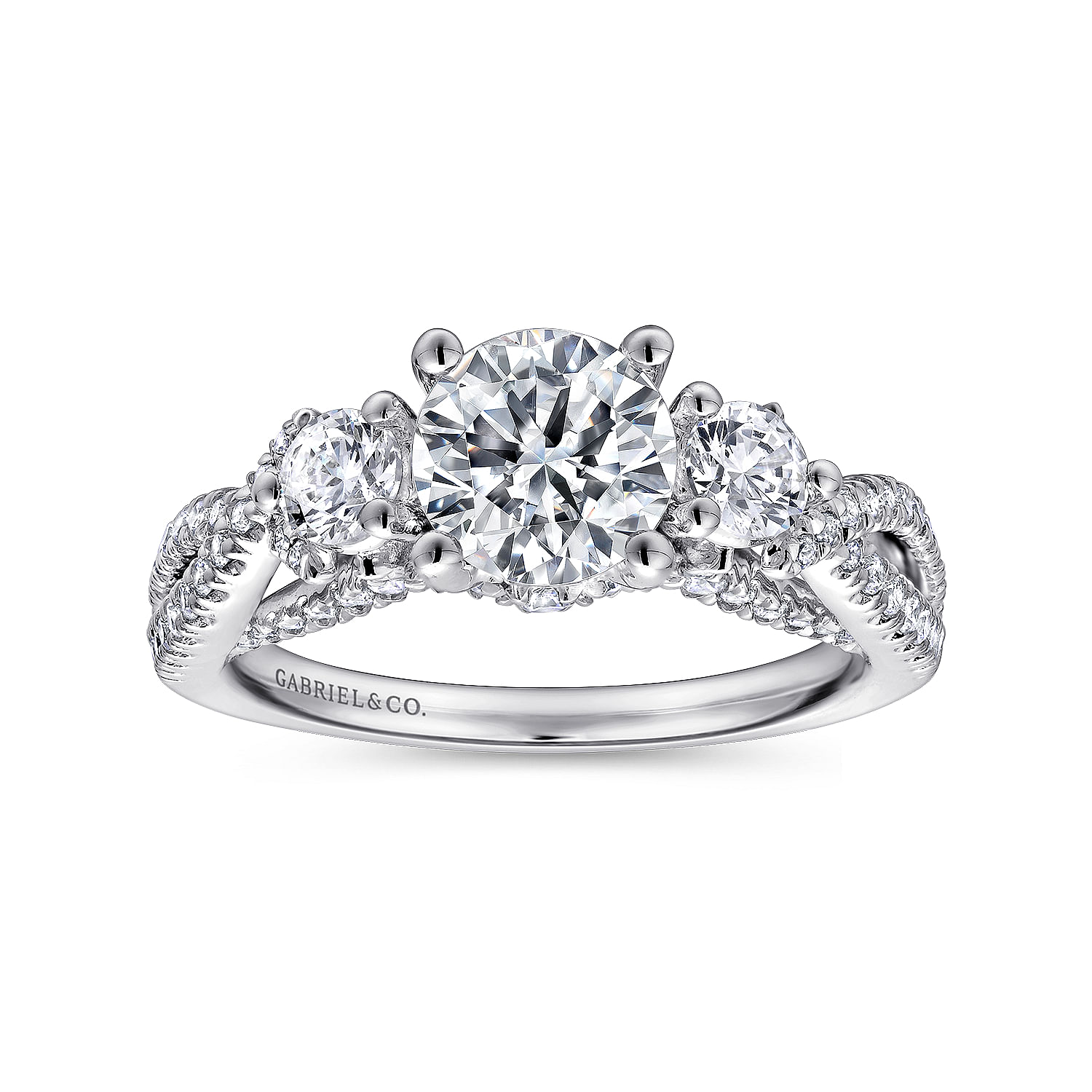 14k White Gold Diamond 3 Stones Engagement Ring angle 5 14k White Gold Diamond 3 Stones Engagement Ring angle 5