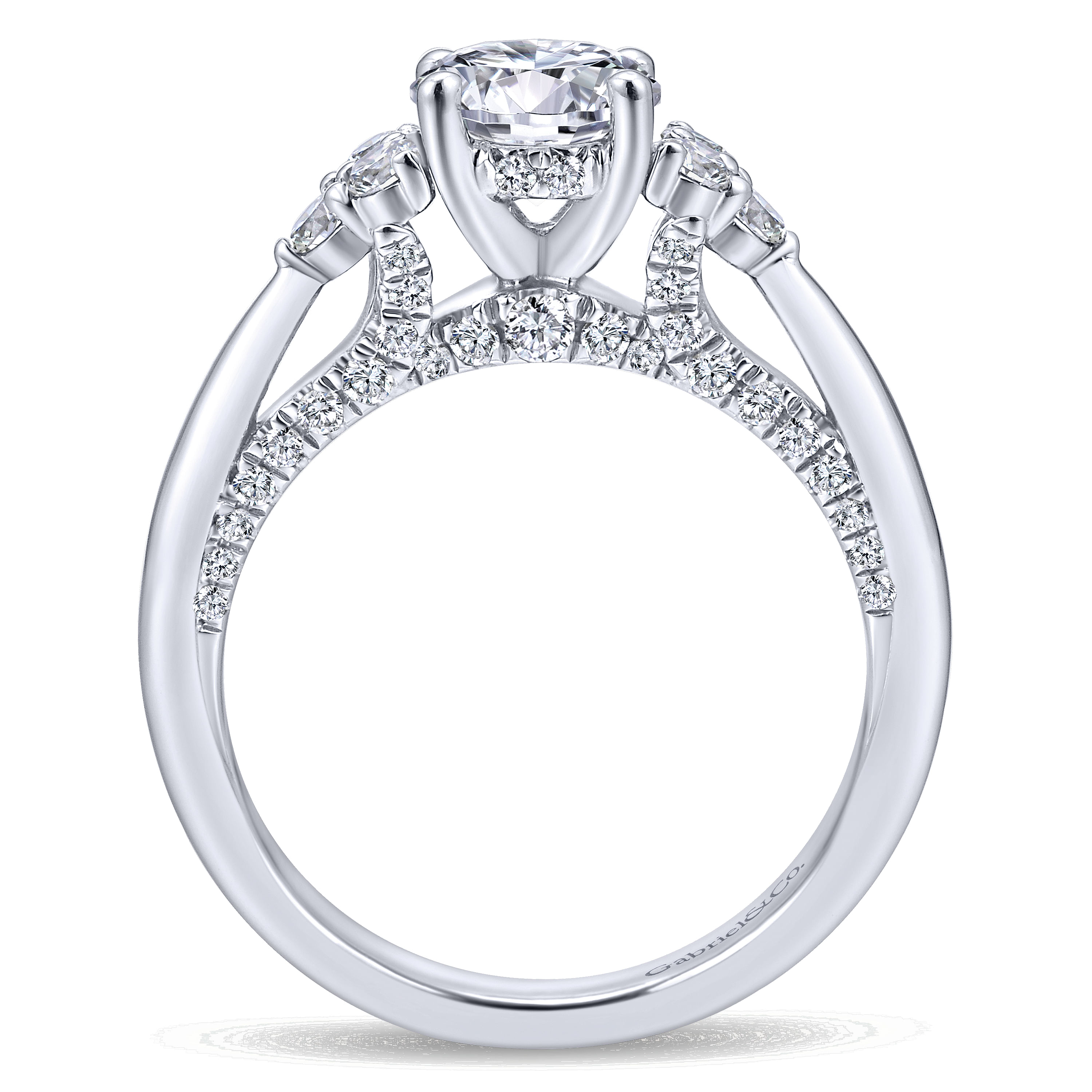 14k White Gold Diamond 3 Stones Engagement Ring angle 2 14k White Gold Diamond 3 Stones Engagement Ring angle 2