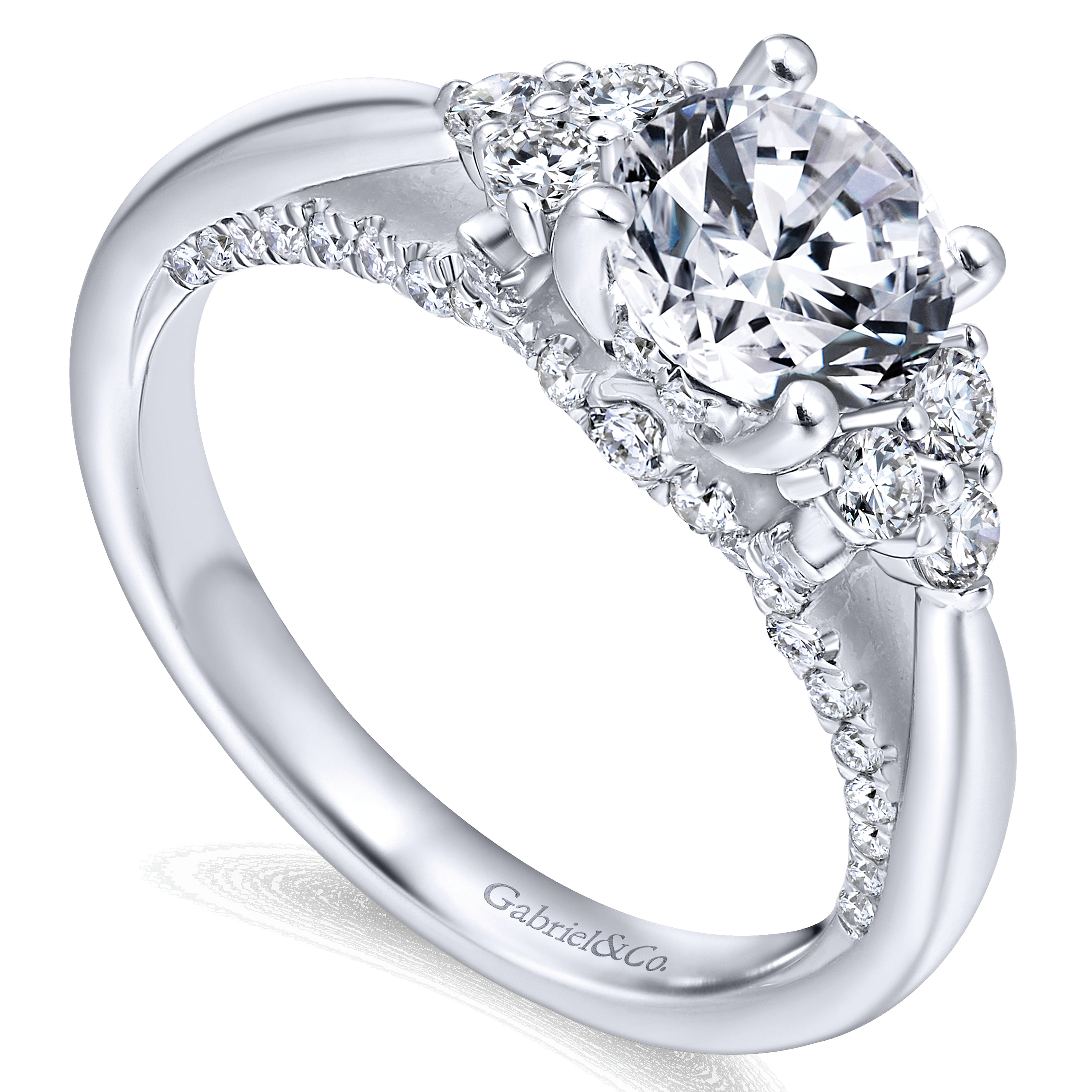 14k White Gold Diamond 3 Stones Engagement Ring angle 3 14k White Gold Diamond 3 Stones Engagement Ring angle 3