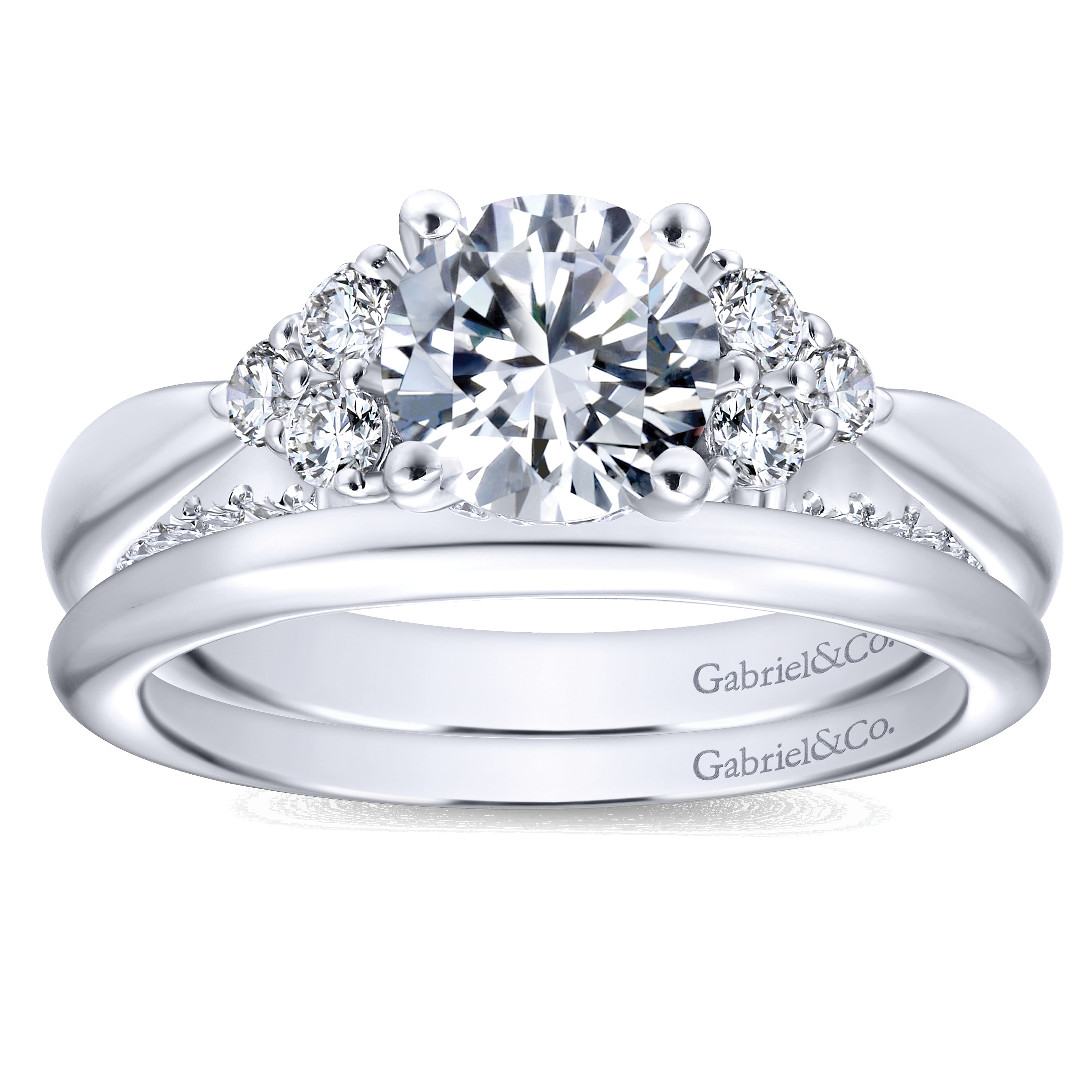 14k White Gold Diamond 3 Stones Engagement Ring angle 4 14k White Gold Diamond 3 Stones Engagement Ring angle 4
