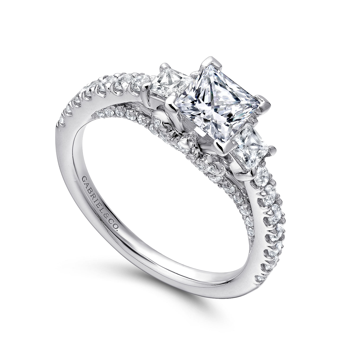 14k White Gold Diamond 3 Stones Engagement Ring angle 3 14k White Gold Diamond 3 Stones Engagement Ring angle 3