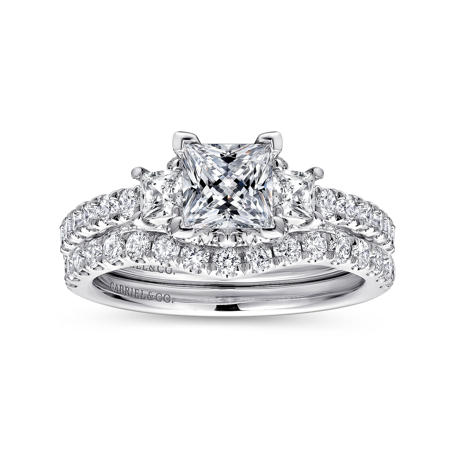 14k White Gold Diamond 3 Stones Engagement Ring angle 4 14k White Gold Diamond 3 Stones Engagement Ring angle 4