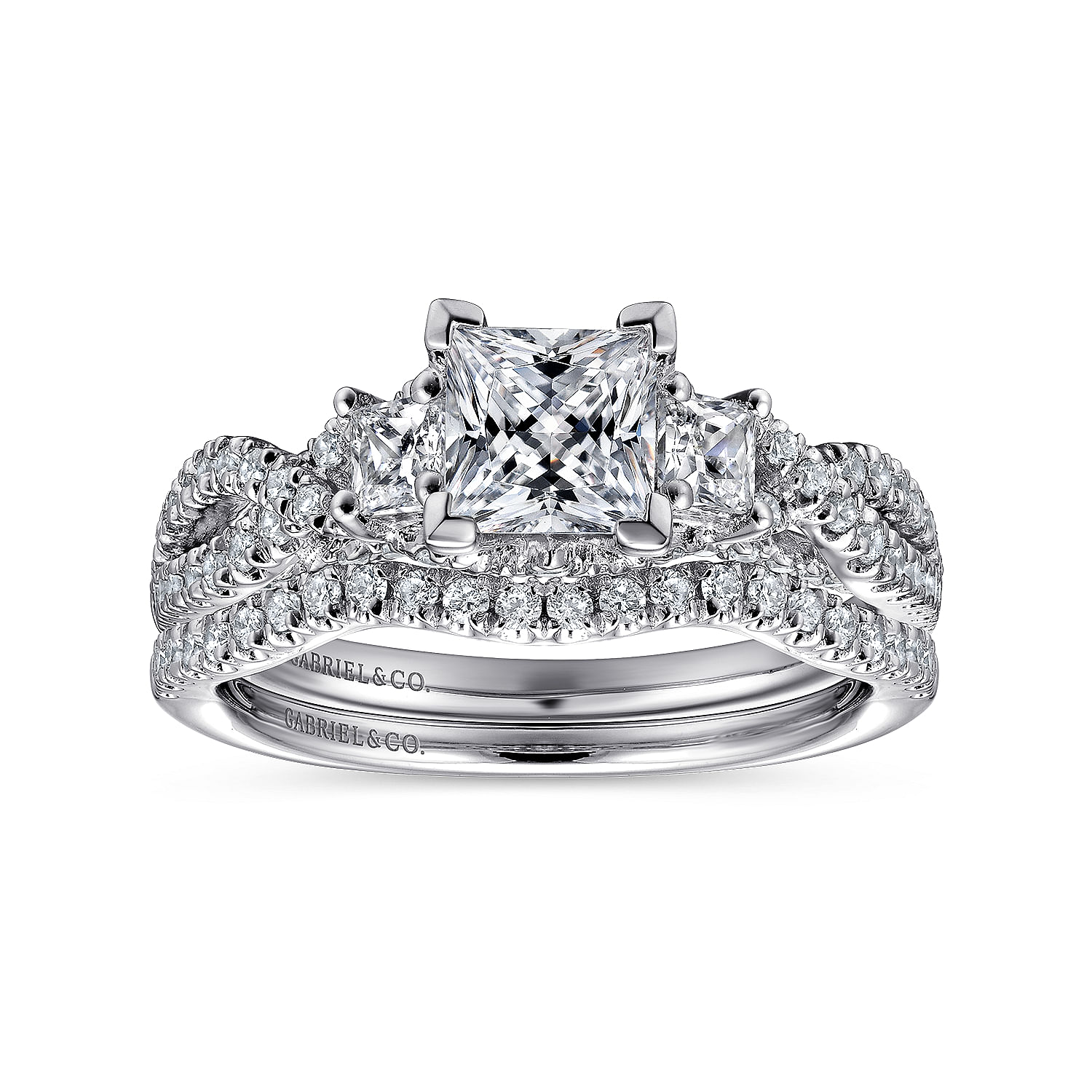 14k White Gold Diamond 3 Stones Engagement Ring angle 4 14k White Gold Diamond 3 Stones Engagement Ring angle 4