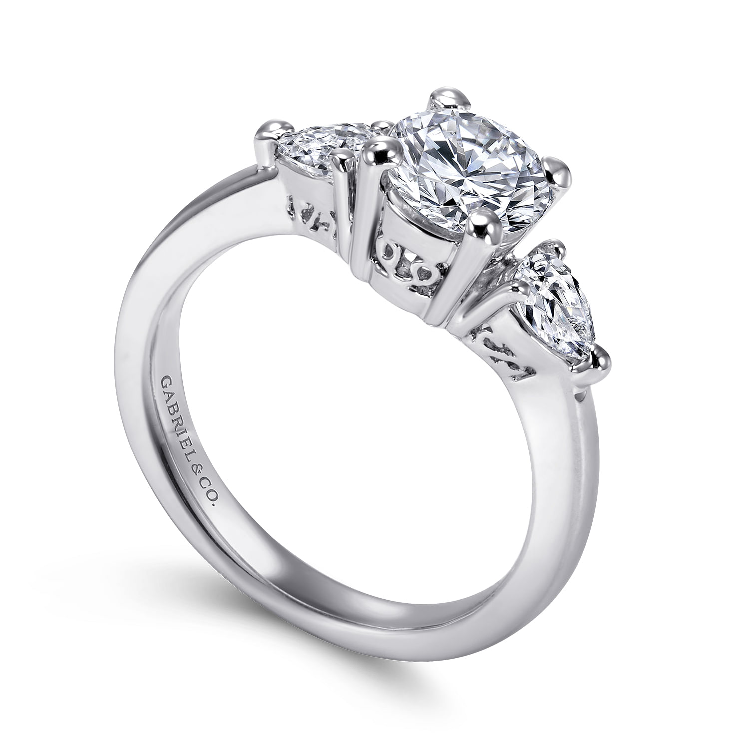 14k White Gold Diamond 3 Stones Engagement Ring angle 3 14k White Gold Diamond 3 Stones Engagement Ring angle 3