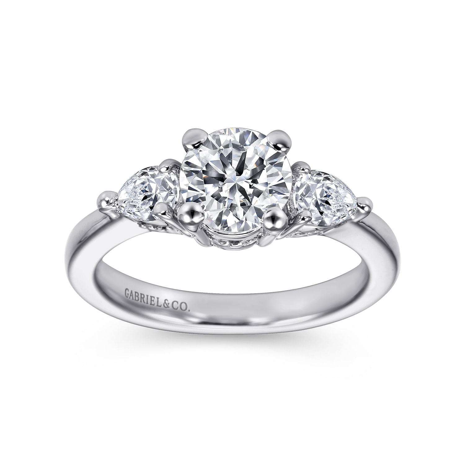 14k White Gold Diamond 3 Stones Engagement Ring angle 5 14k White Gold Diamond 3 Stones Engagement Ring angle 5