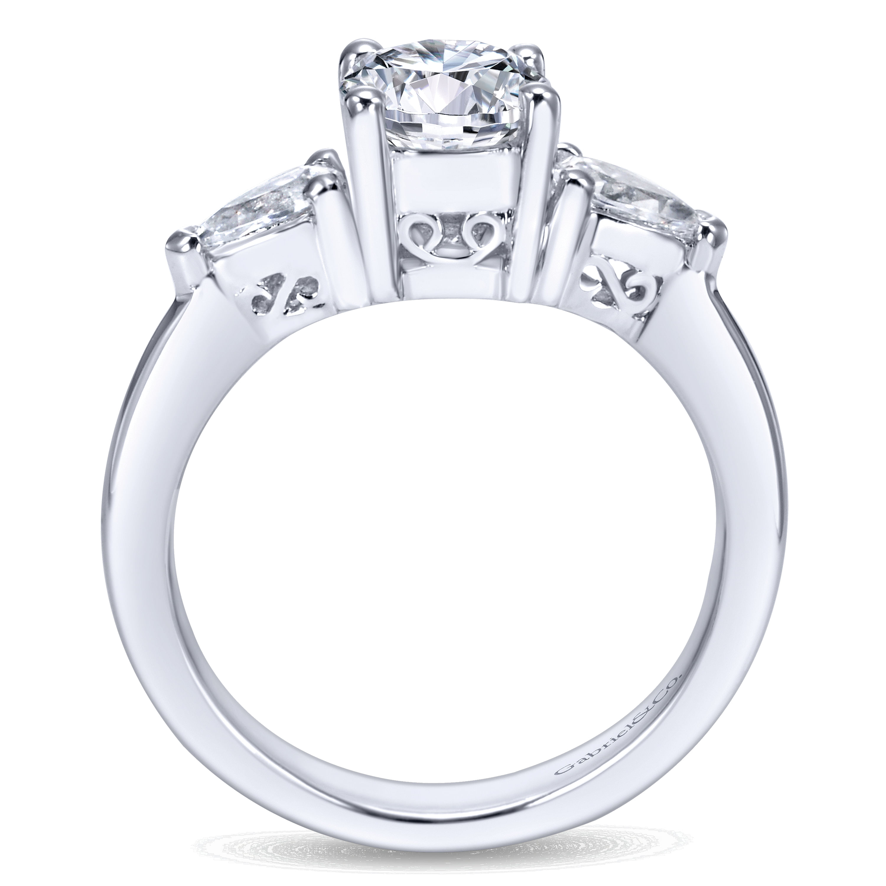 14k White Gold Diamond 3 Stones Engagement Ring angle 2 14k White Gold Diamond 3 Stones Engagement Ring angle 2