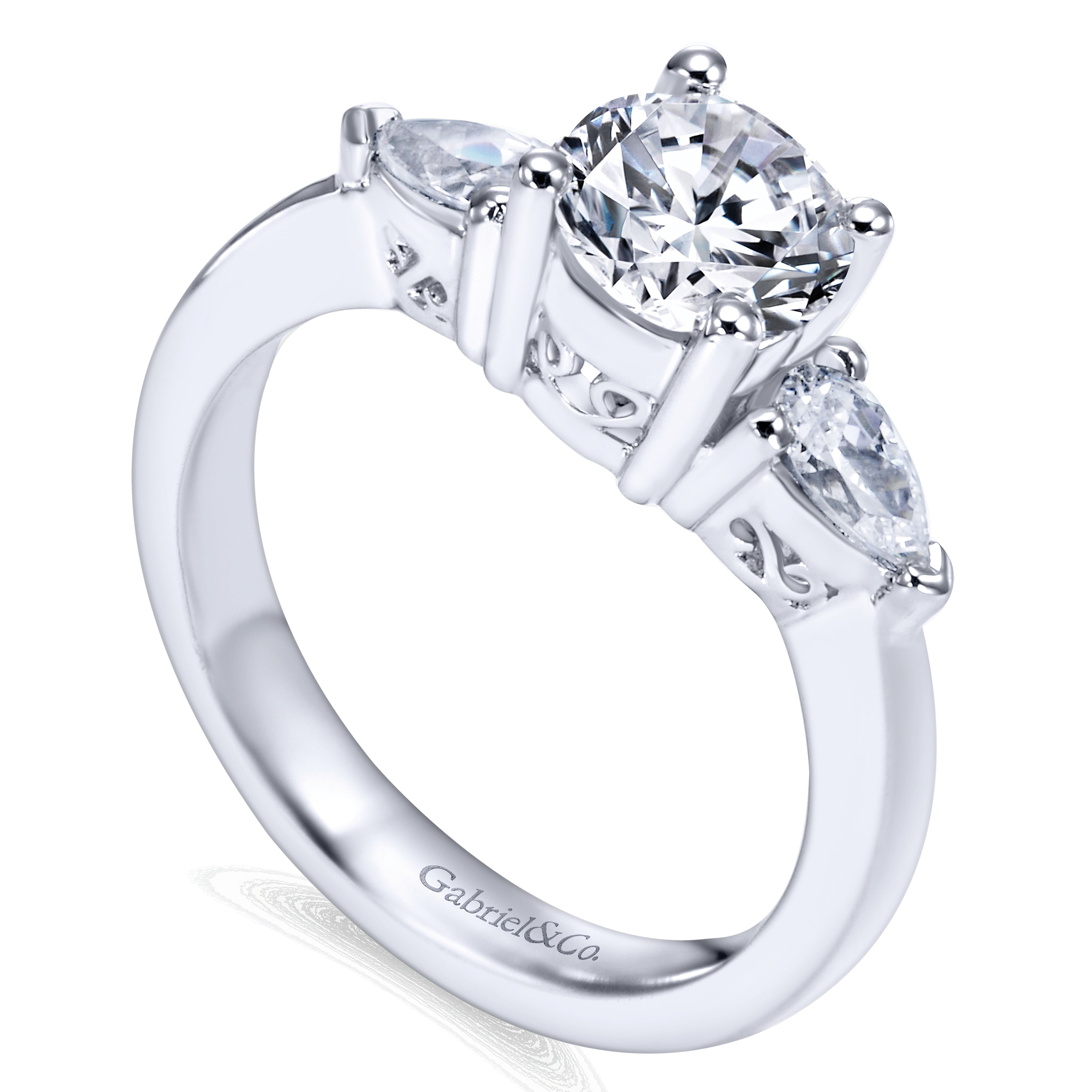 14k White Gold Diamond 3 Stones Engagement Ring angle 3 14k White Gold Diamond 3 Stones Engagement Ring angle 3