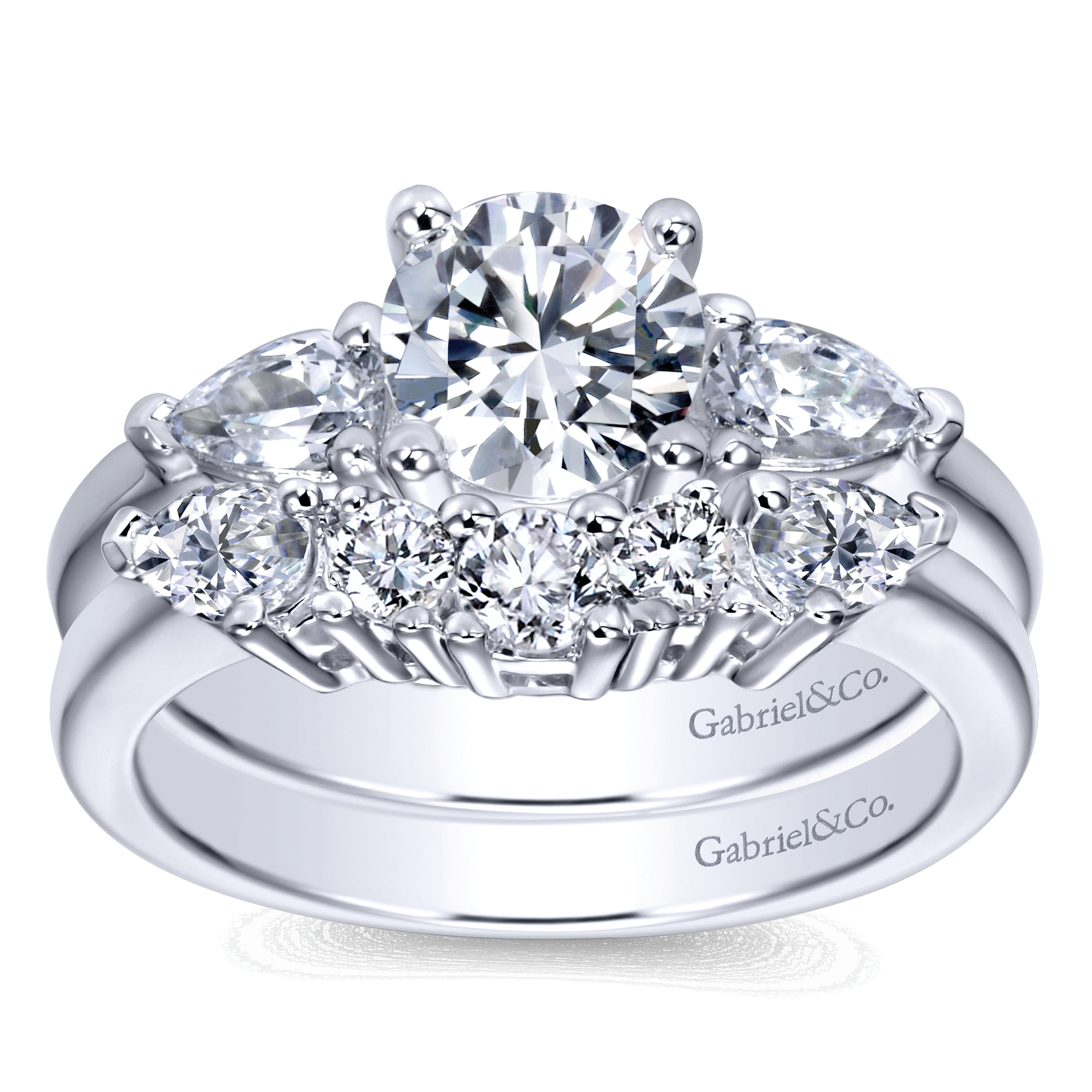 14k White Gold Diamond 3 Stones Engagement Ring angle 4 14k White Gold Diamond 3 Stones Engagement Ring angle 4