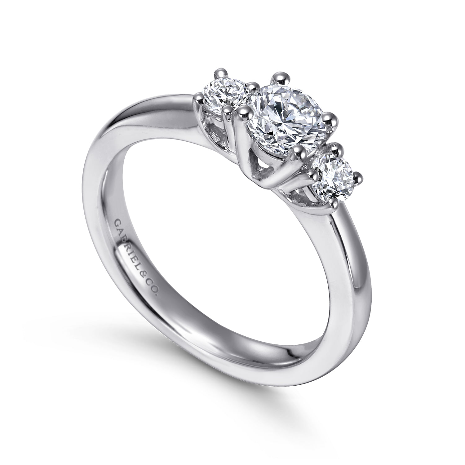 14k White Gold Diamond 3 Stones Engagement Ring angle 3 14k White Gold Diamond 3 Stones Engagement Ring angle 3
