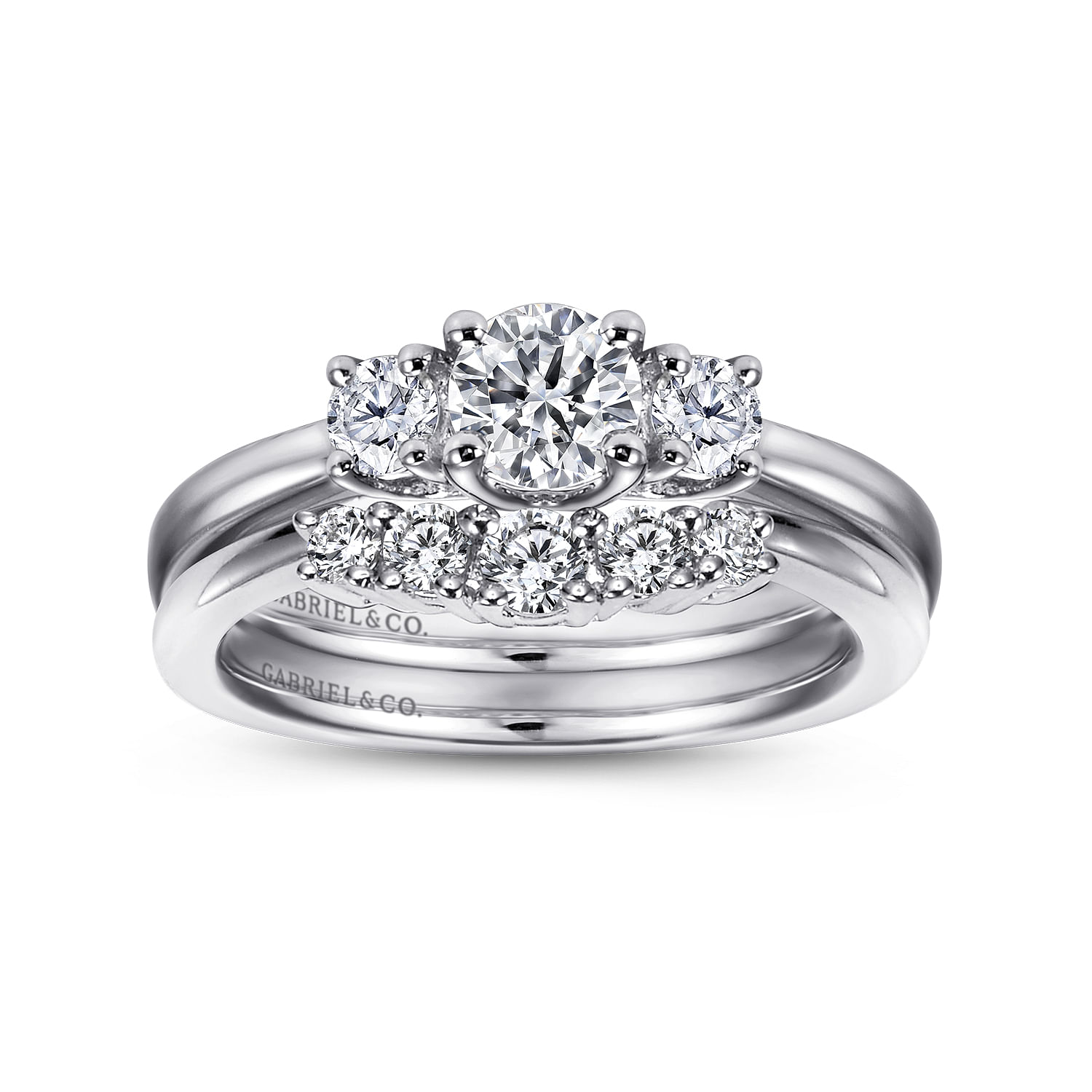 14k White Gold Diamond 3 Stones Engagement Ring angle 4 14k White Gold Diamond 3 Stones Engagement Ring angle 4