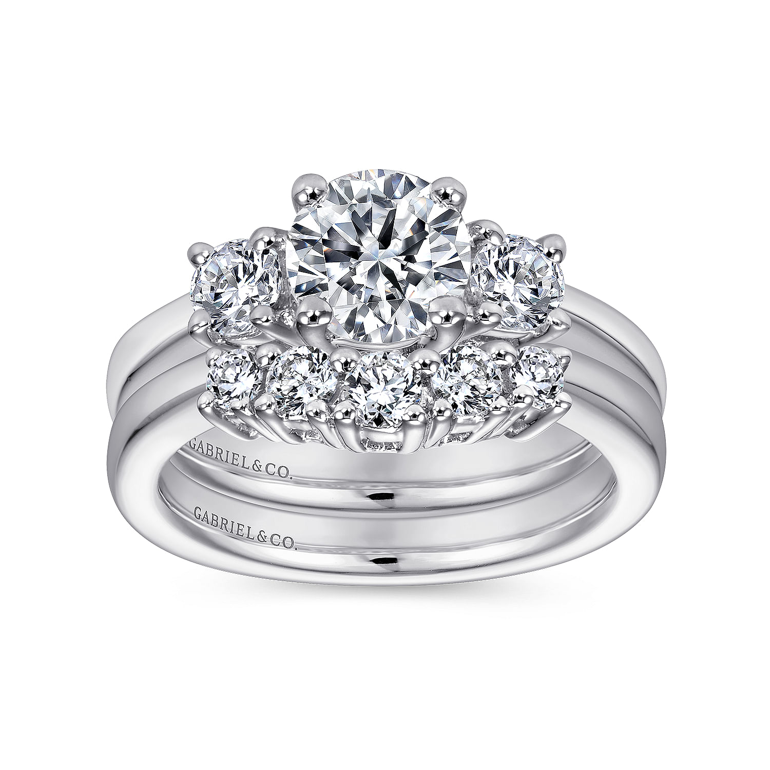 14k White Gold Diamond 3 Stones Engagement Ring angle 4 14k White Gold Diamond 3 Stones Engagement Ring angle 4