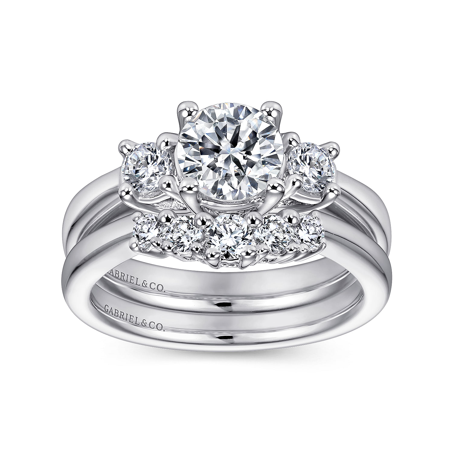 14k White Gold Diamond 3 Stones Engagement Ring angle 4 14k White Gold Diamond 3 Stones Engagement Ring angle 4