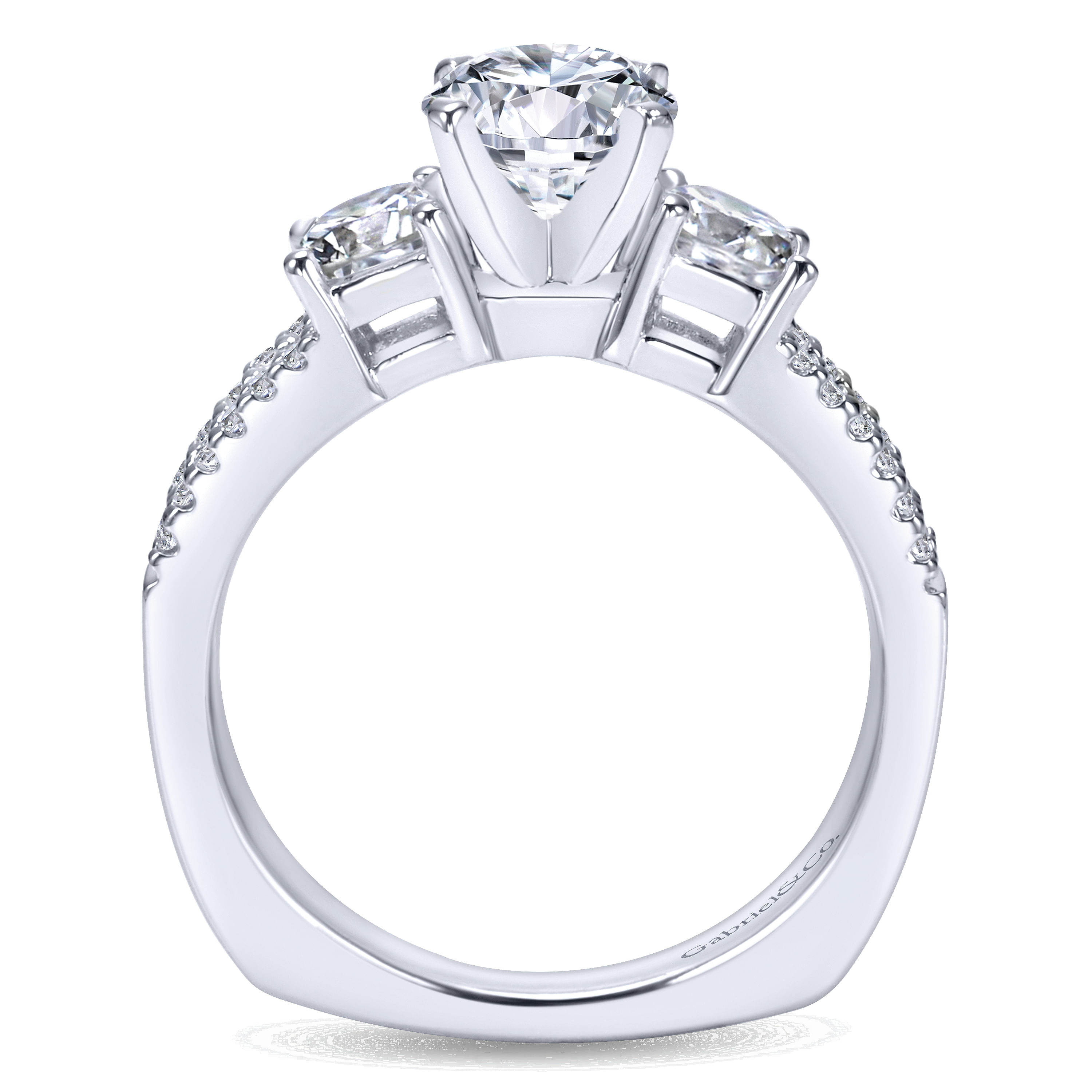 14k White Gold Diamond 3 Stones Engagement Ring angle 2 14k White Gold Diamond 3 Stones Engagement Ring angle 2