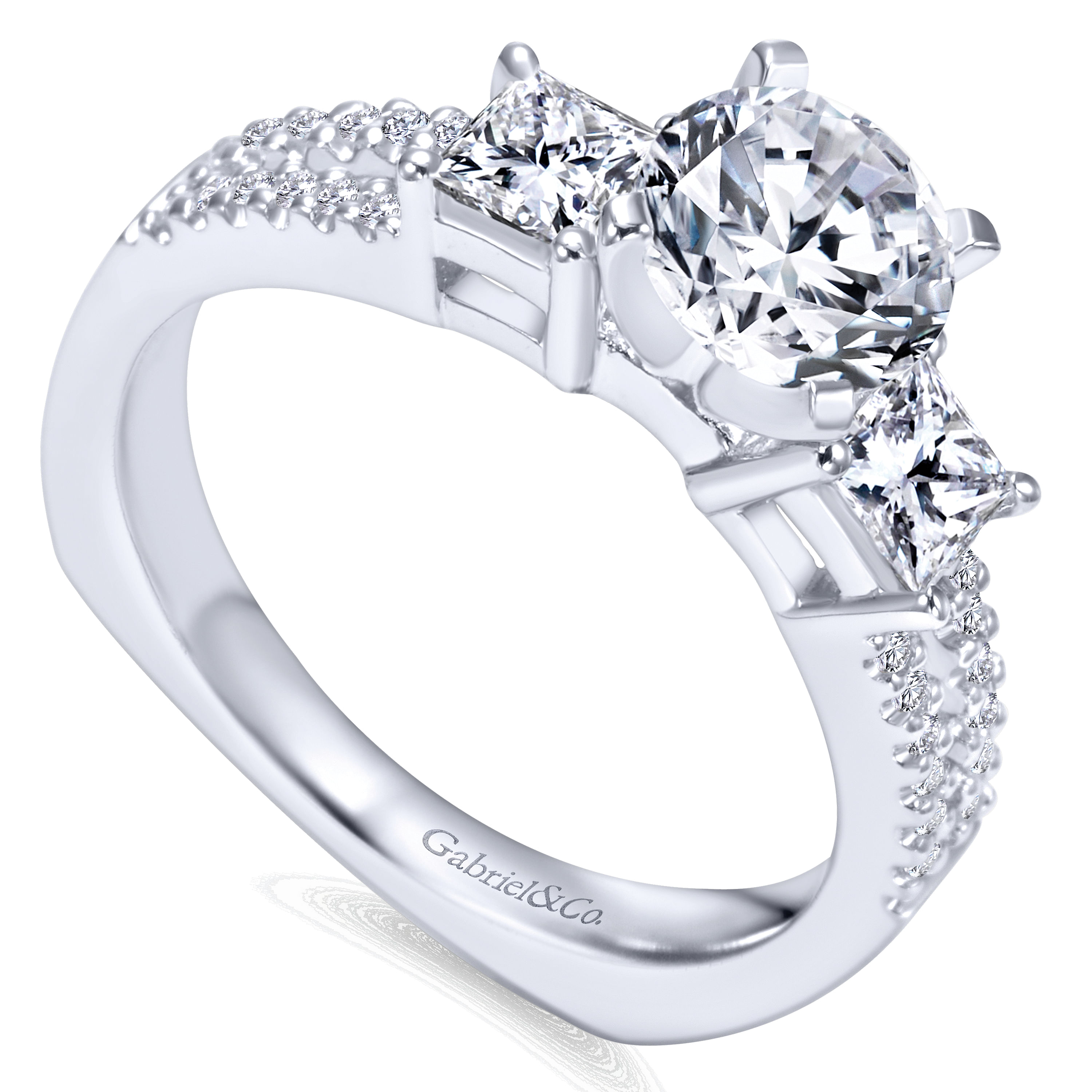 14k White Gold Diamond 3 Stones Engagement Ring angle 3 14k White Gold Diamond 3 Stones Engagement Ring angle 3