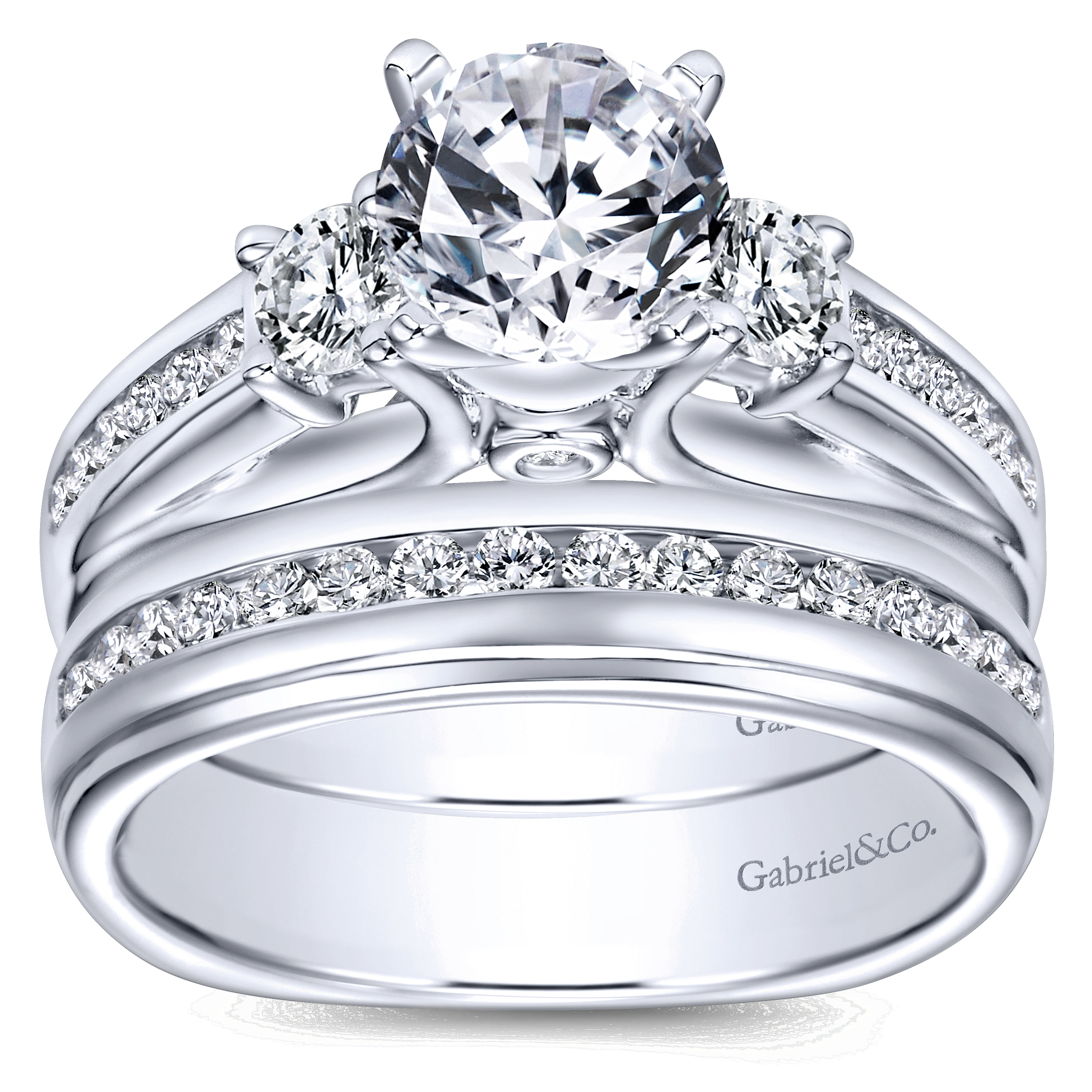 14k White Gold Diamond 3 Stones Engagement Ring angle 4 14k White Gold Diamond 3 Stones Engagement Ring angle 4