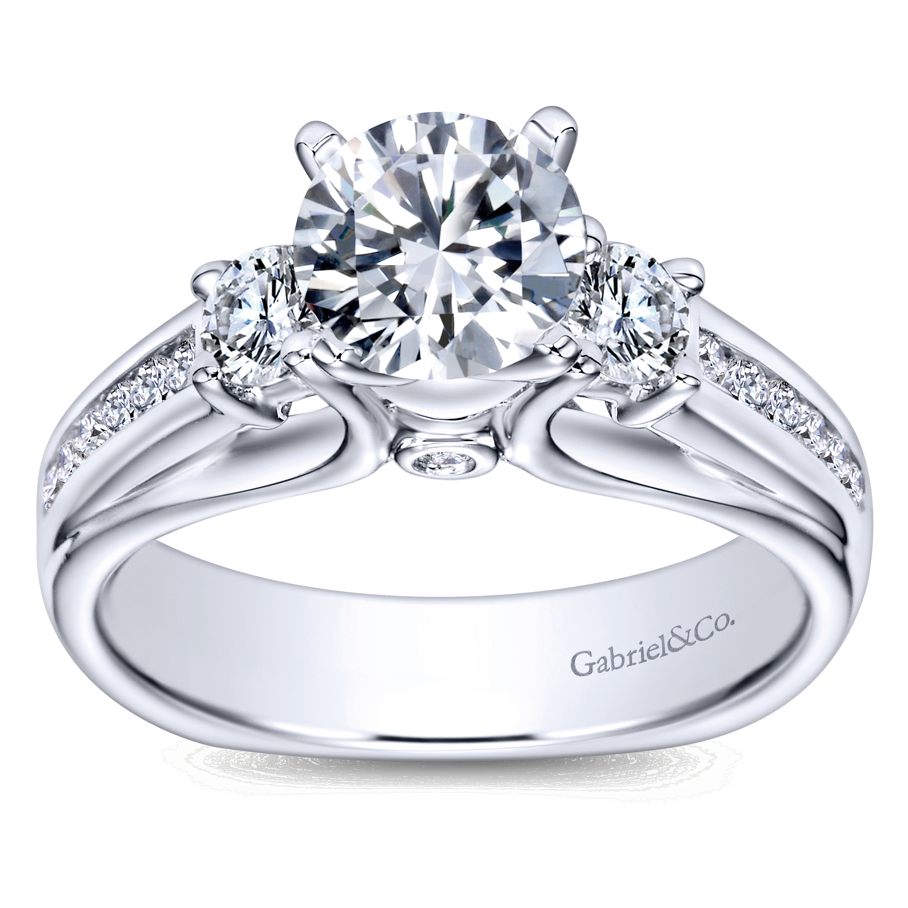 14k White Gold Diamond 3 Stones Engagement Ring angle 5 14k White Gold Diamond 3 Stones Engagement Ring angle 5