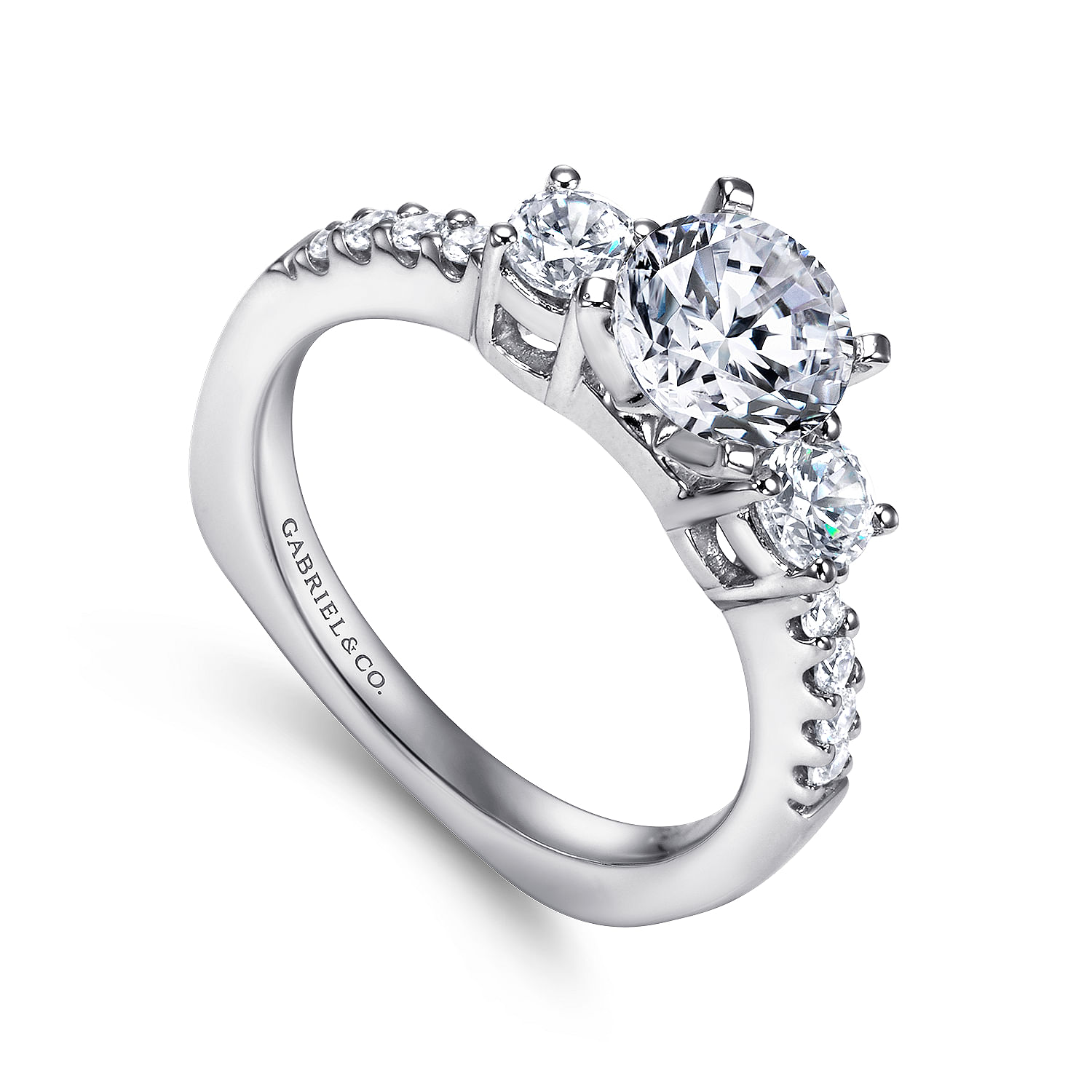 14k White Gold Diamond 3 Stones Engagement Ring angle 3 14k White Gold Diamond 3 Stones Engagement Ring angle 3