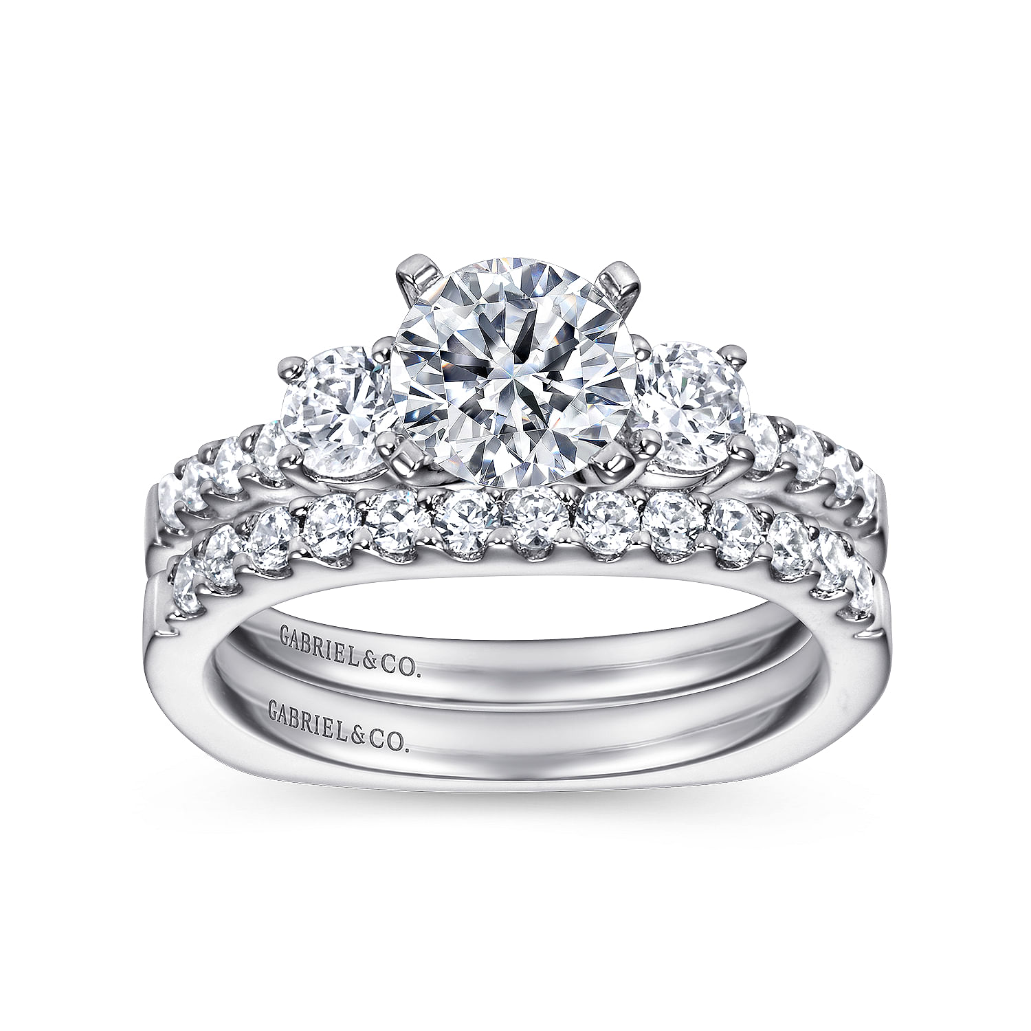 14k White Gold Diamond 3 Stones Engagement Ring angle 4 14k White Gold Diamond 3 Stones Engagement Ring angle 4