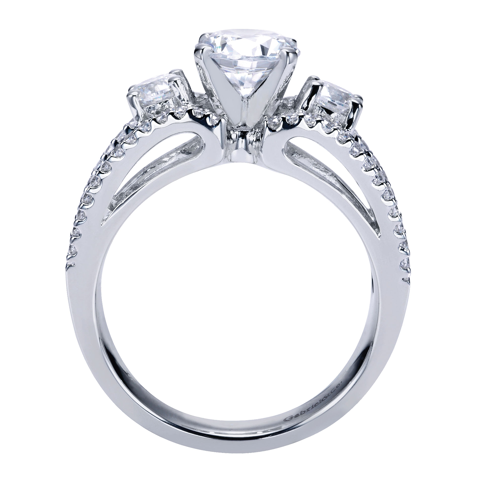 14k White Gold Diamond 3 Stones Engagement Ring angle 2 14k White Gold Diamond 3 Stones Engagement Ring angle 2