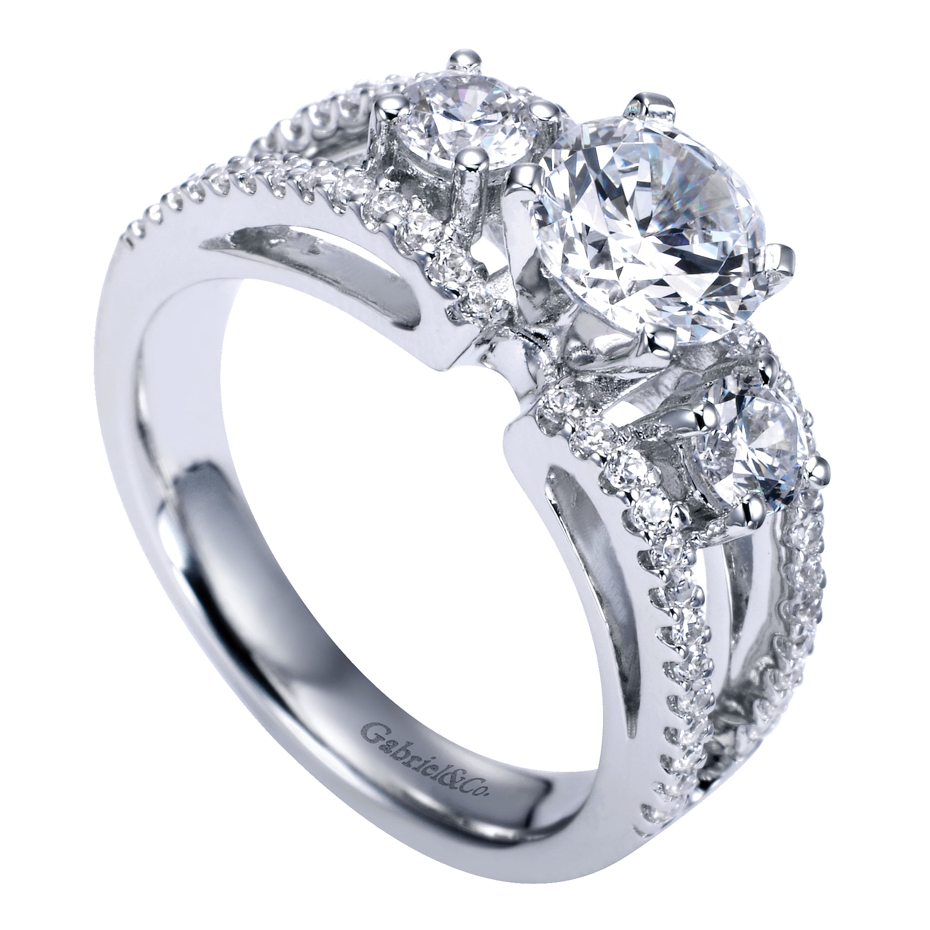 14k White Gold Diamond 3 Stones Engagement Ring angle 3 14k White Gold Diamond 3 Stones Engagement Ring angle 3