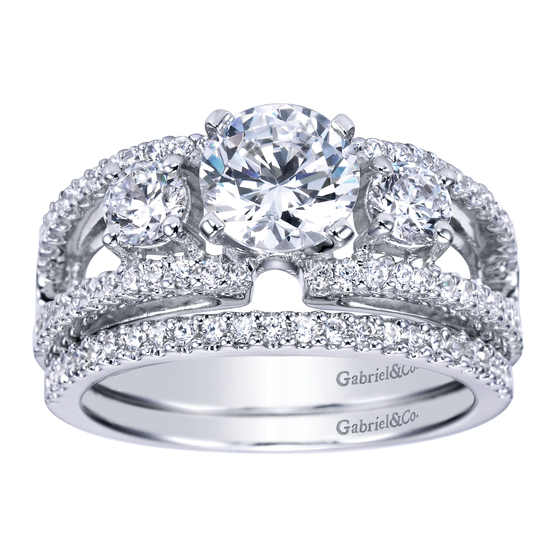 14k White Gold Diamond 3 Stones Engagement Ring angle 4 14k White Gold Diamond 3 Stones Engagement Ring angle 4