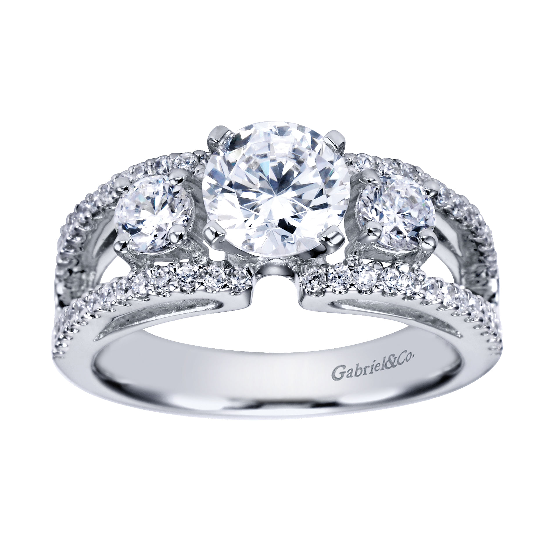 14k White Gold Diamond 3 Stones Engagement Ring angle 5 14k White Gold Diamond 3 Stones Engagement Ring angle 5
