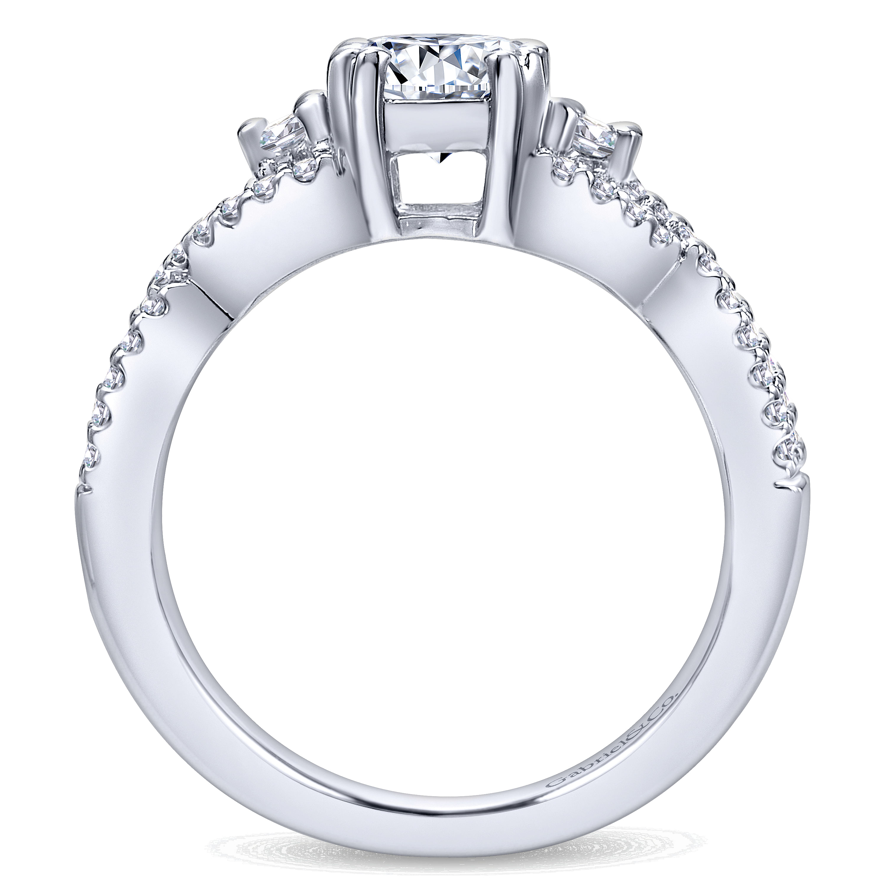 14k White Gold Diamond 3 Stones Engagement Ring angle 2 14k White Gold Diamond 3 Stones Engagement Ring angle 2